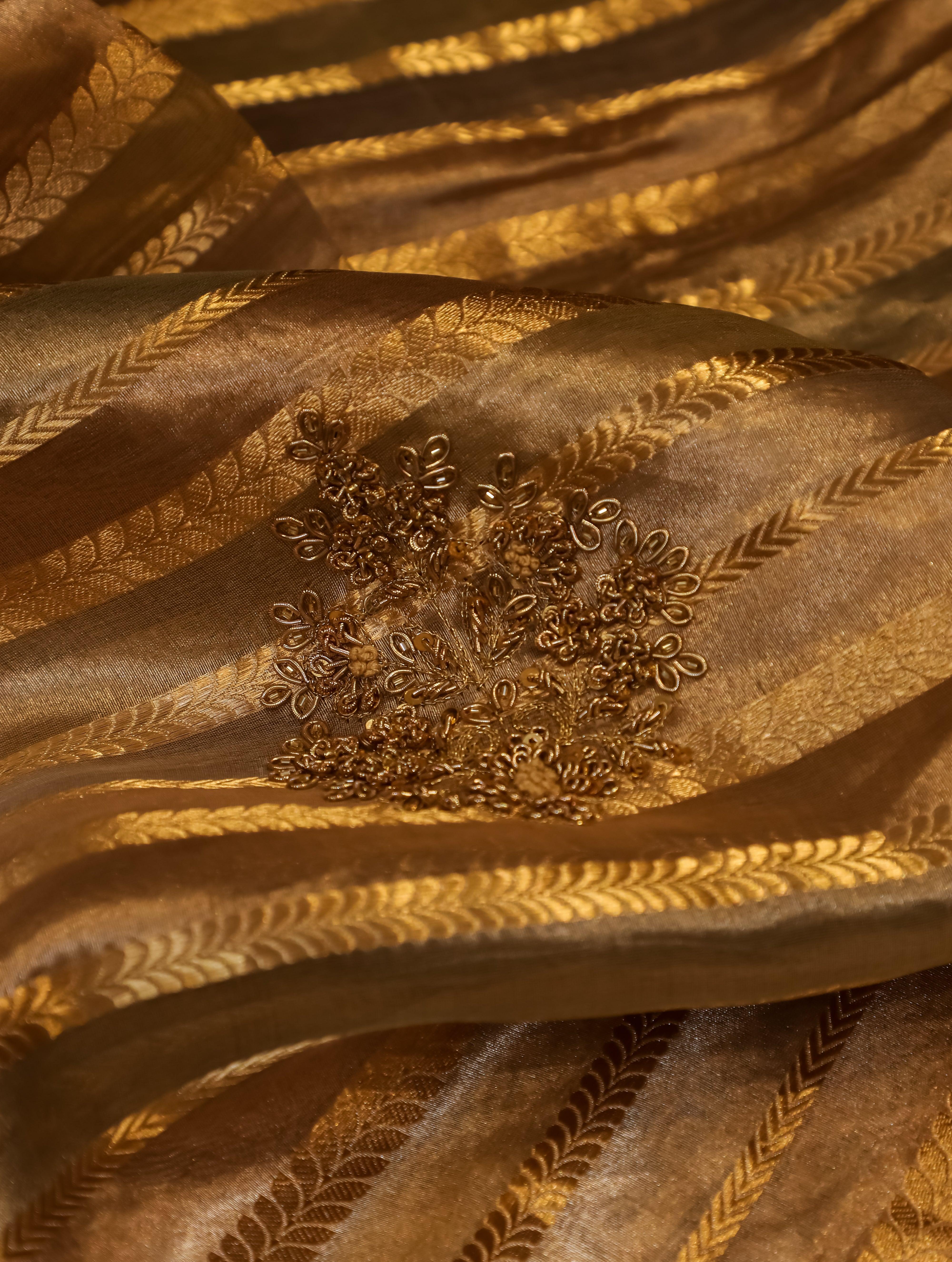 Designer Rose Gold Tissue Silk Saree - Sumangal Ekam
