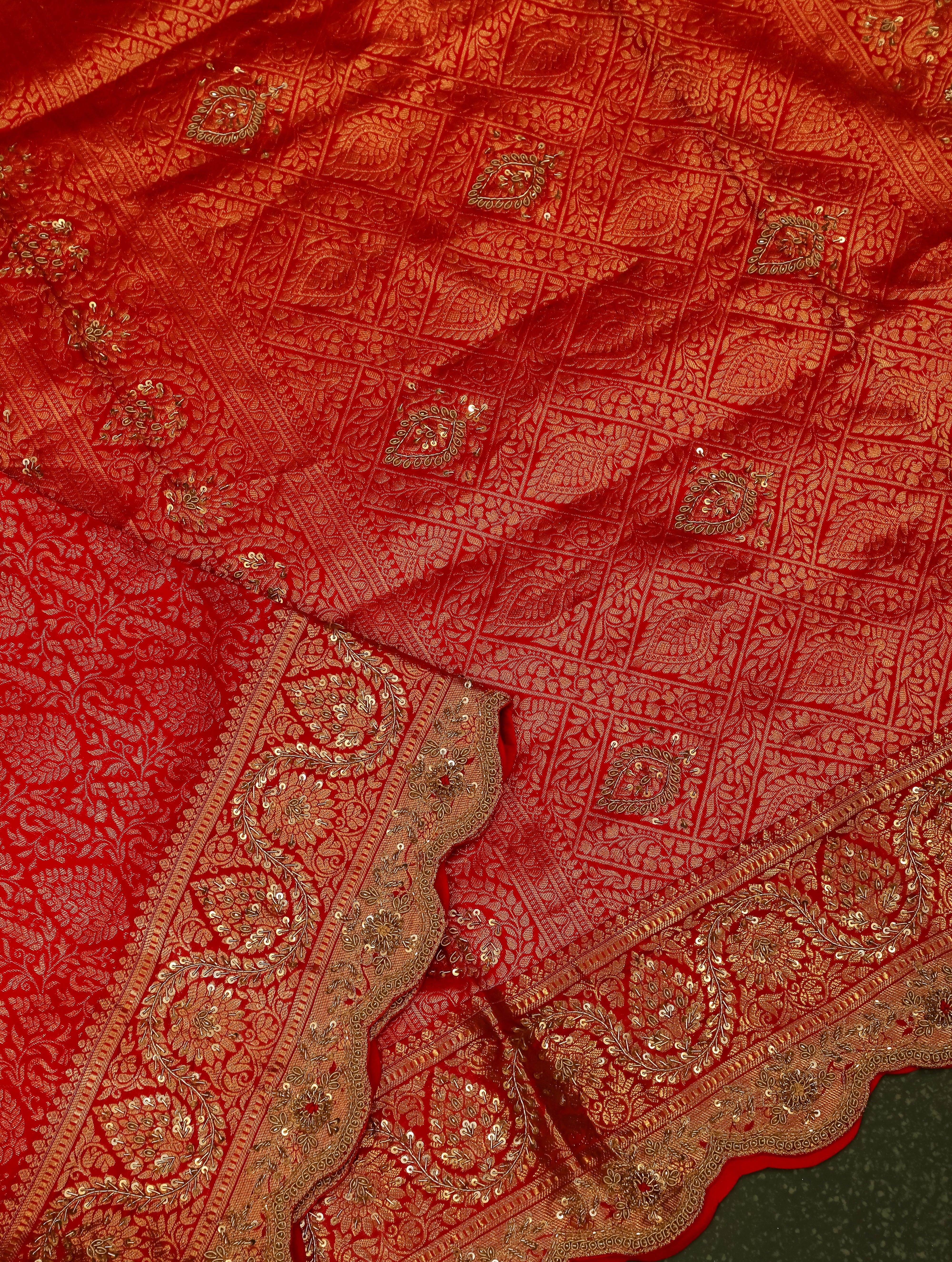 Designer Red Katan Silk Saree - Sumangal Ekam