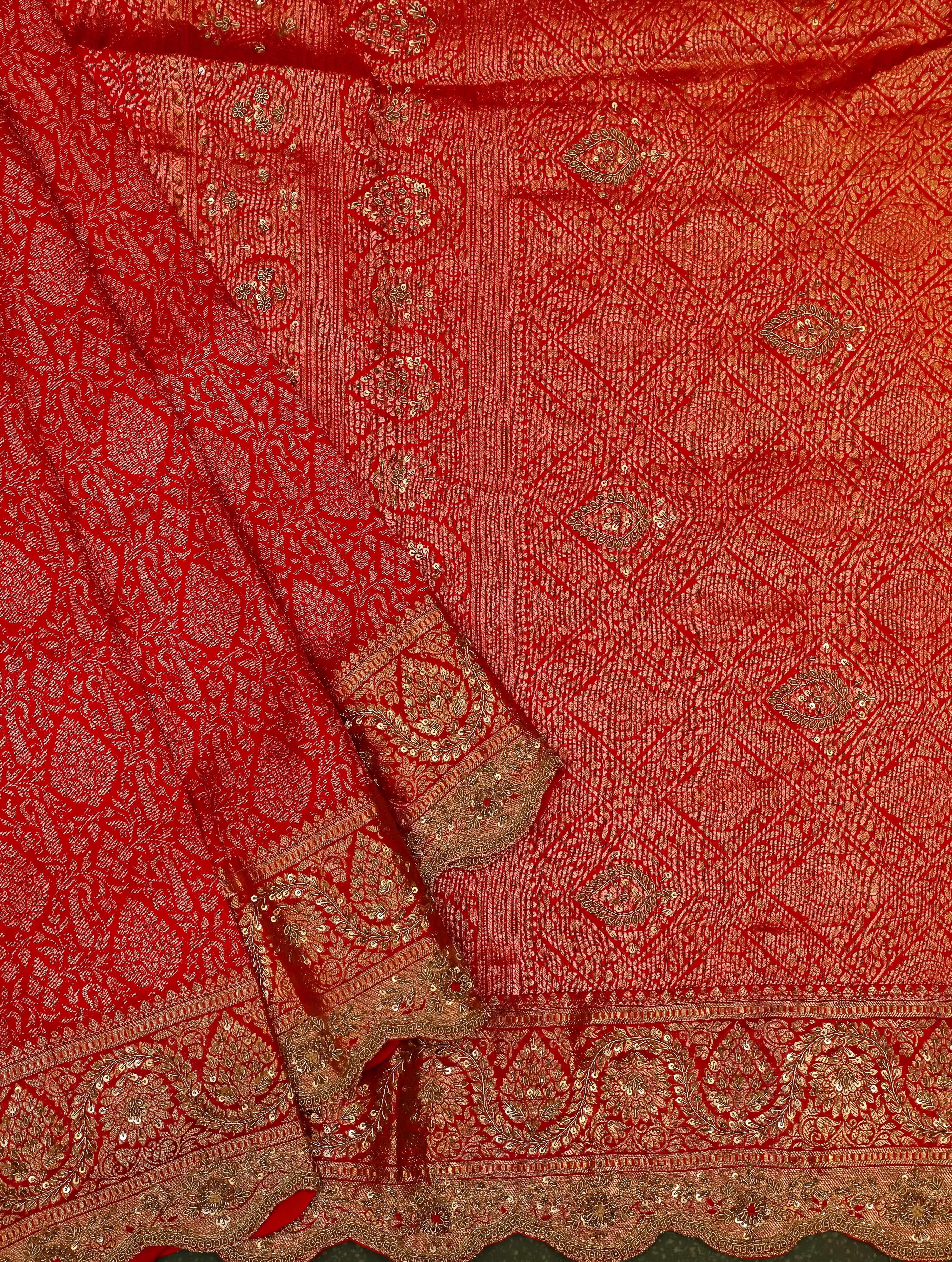 Designer Red Katan Silk Saree - Sumangal Ekam