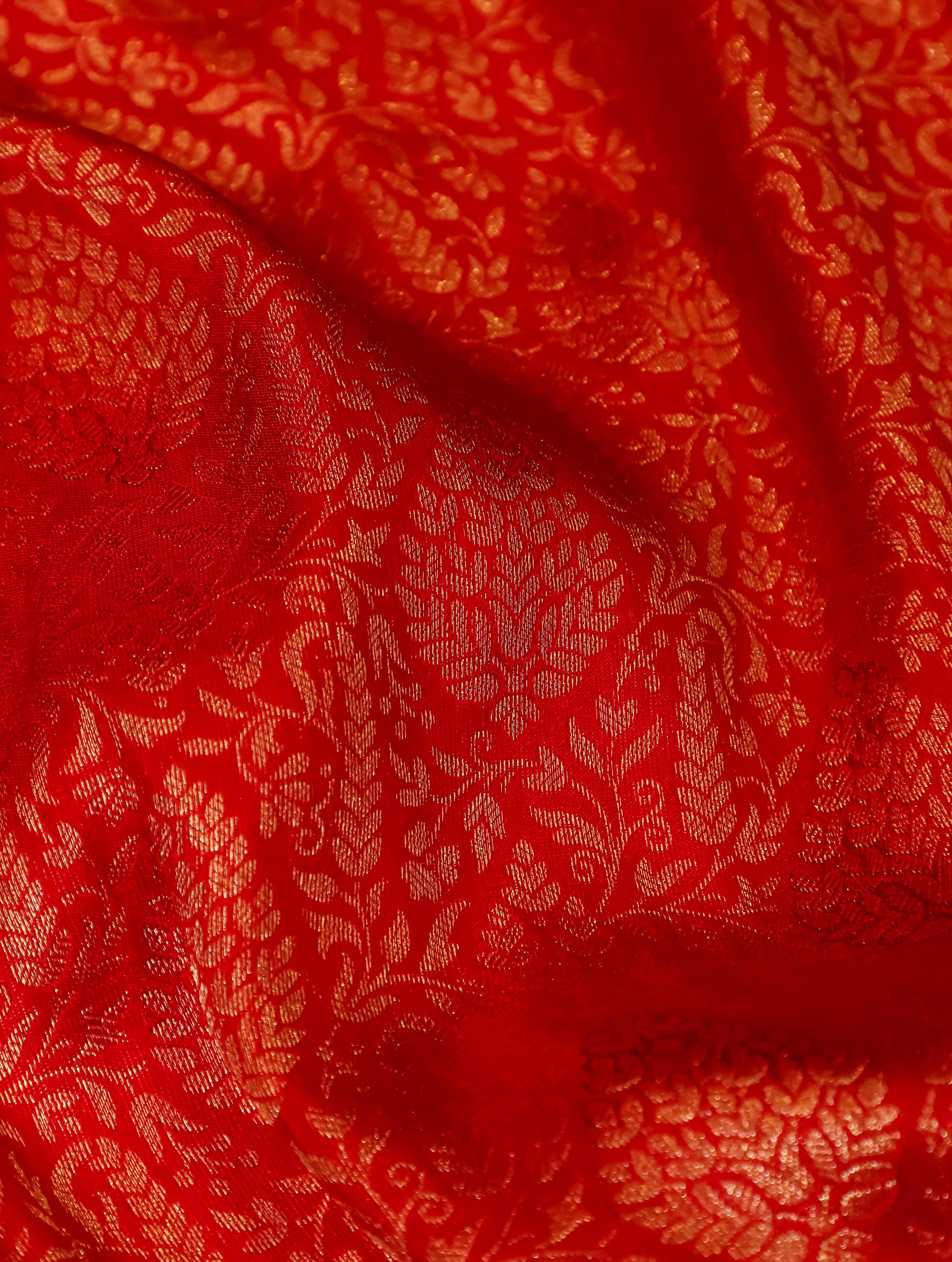 Designer Red Katan Silk Saree - Sumangal Ekam