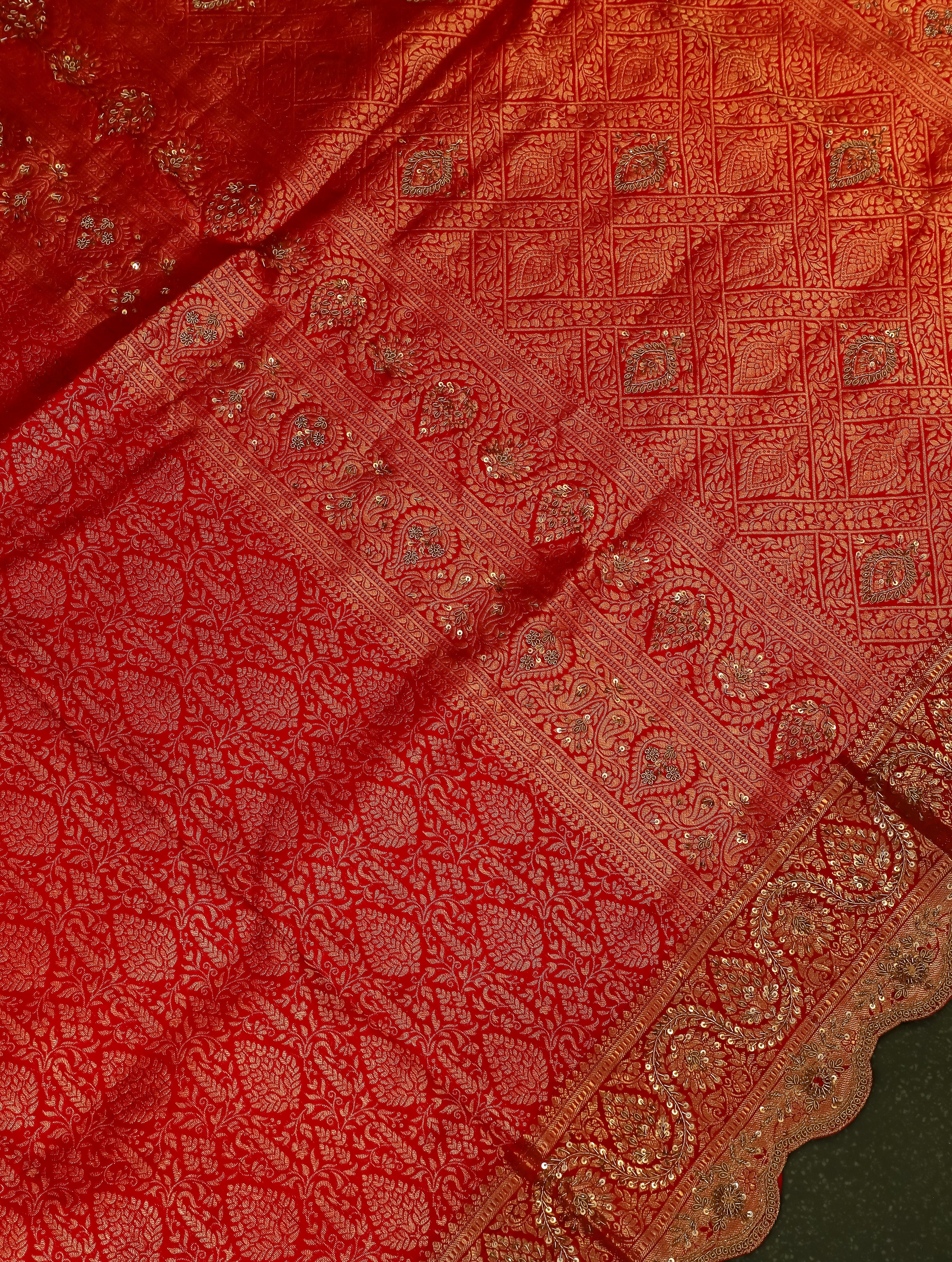 Designer Red Katan Silk Saree - Sumangal Ekam