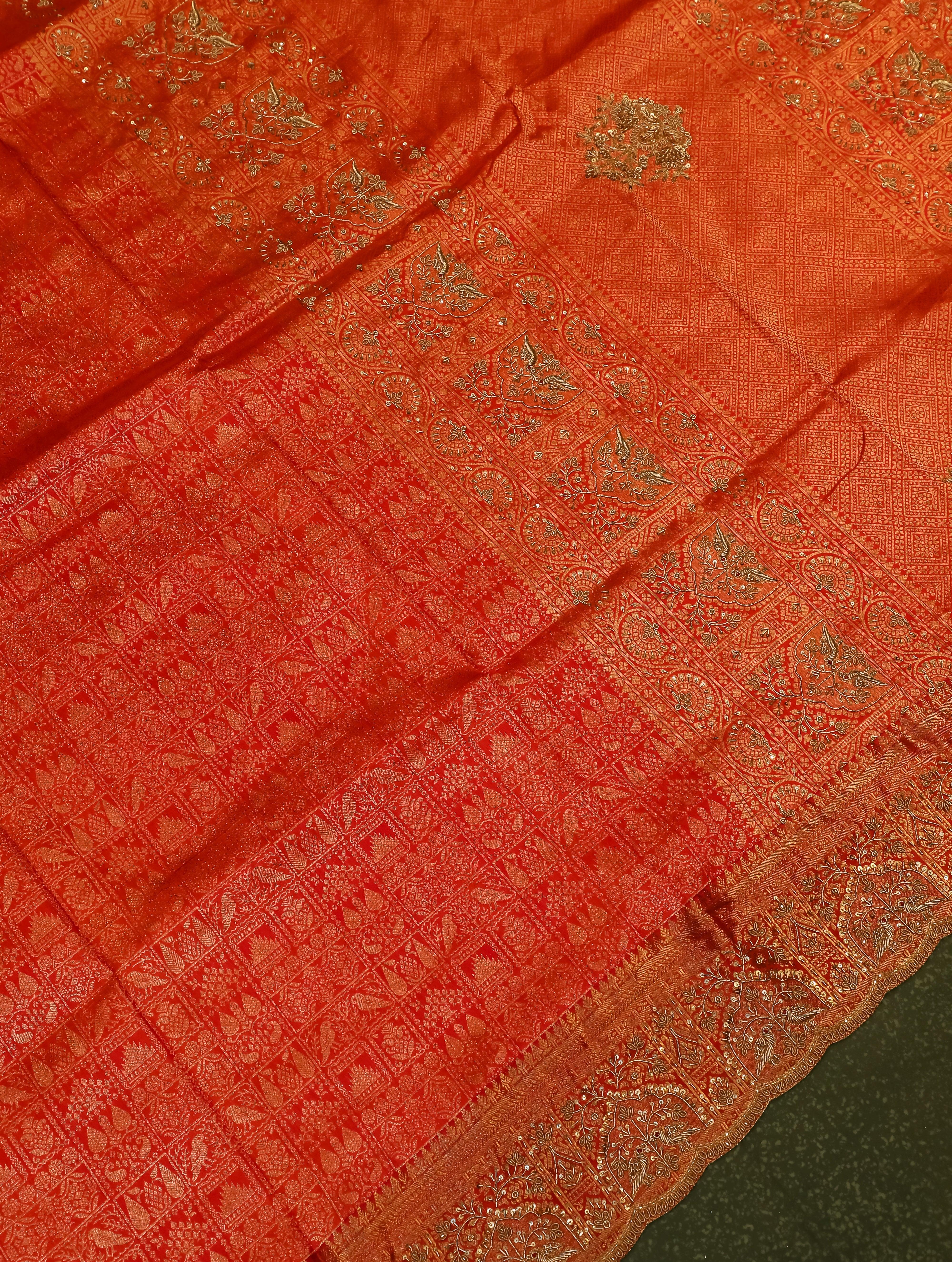 Designer Red Katan Silk Saree - Sumangal Ekam