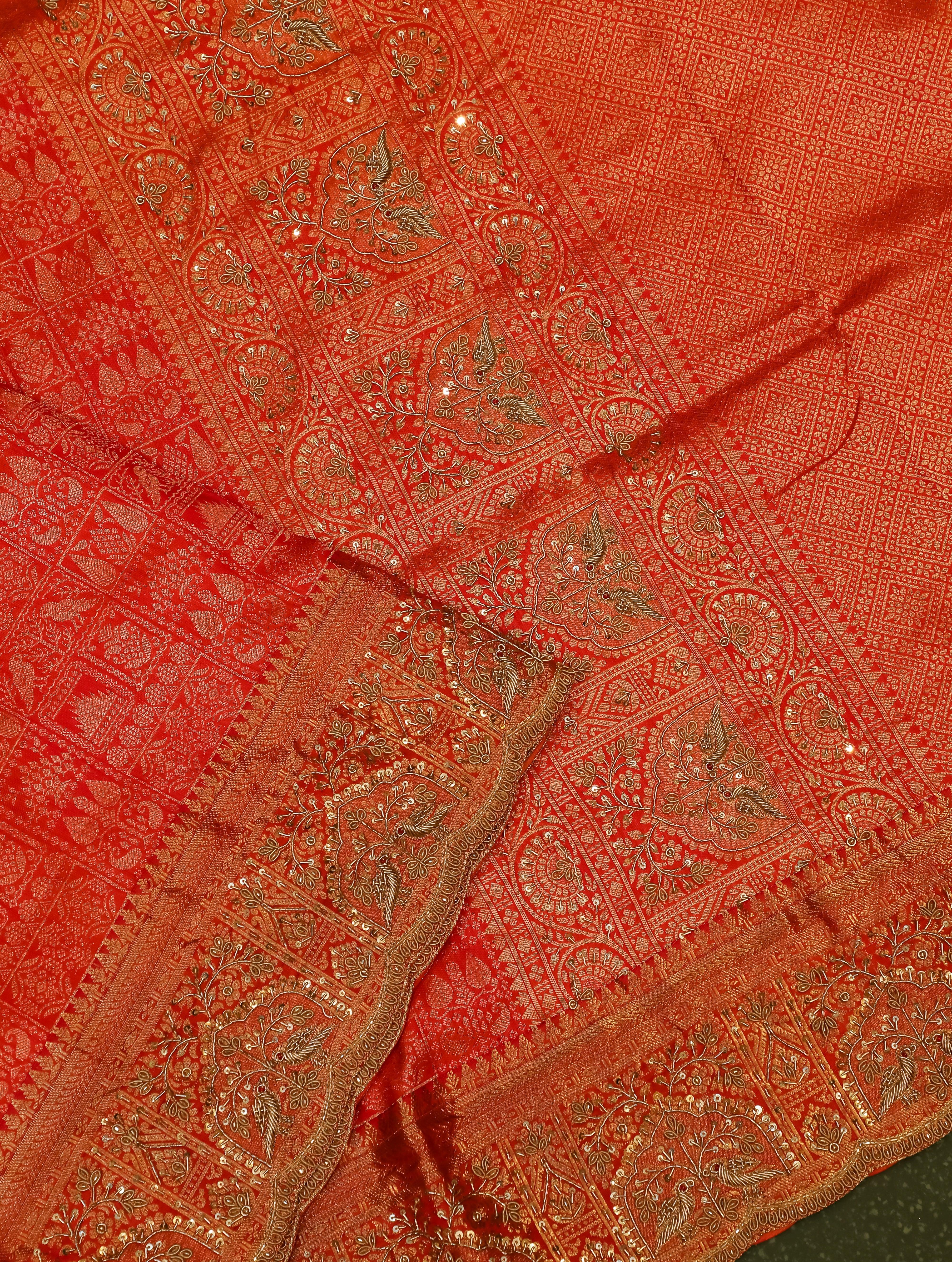 Designer Red Katan Silk Saree - Sumangal Ekam