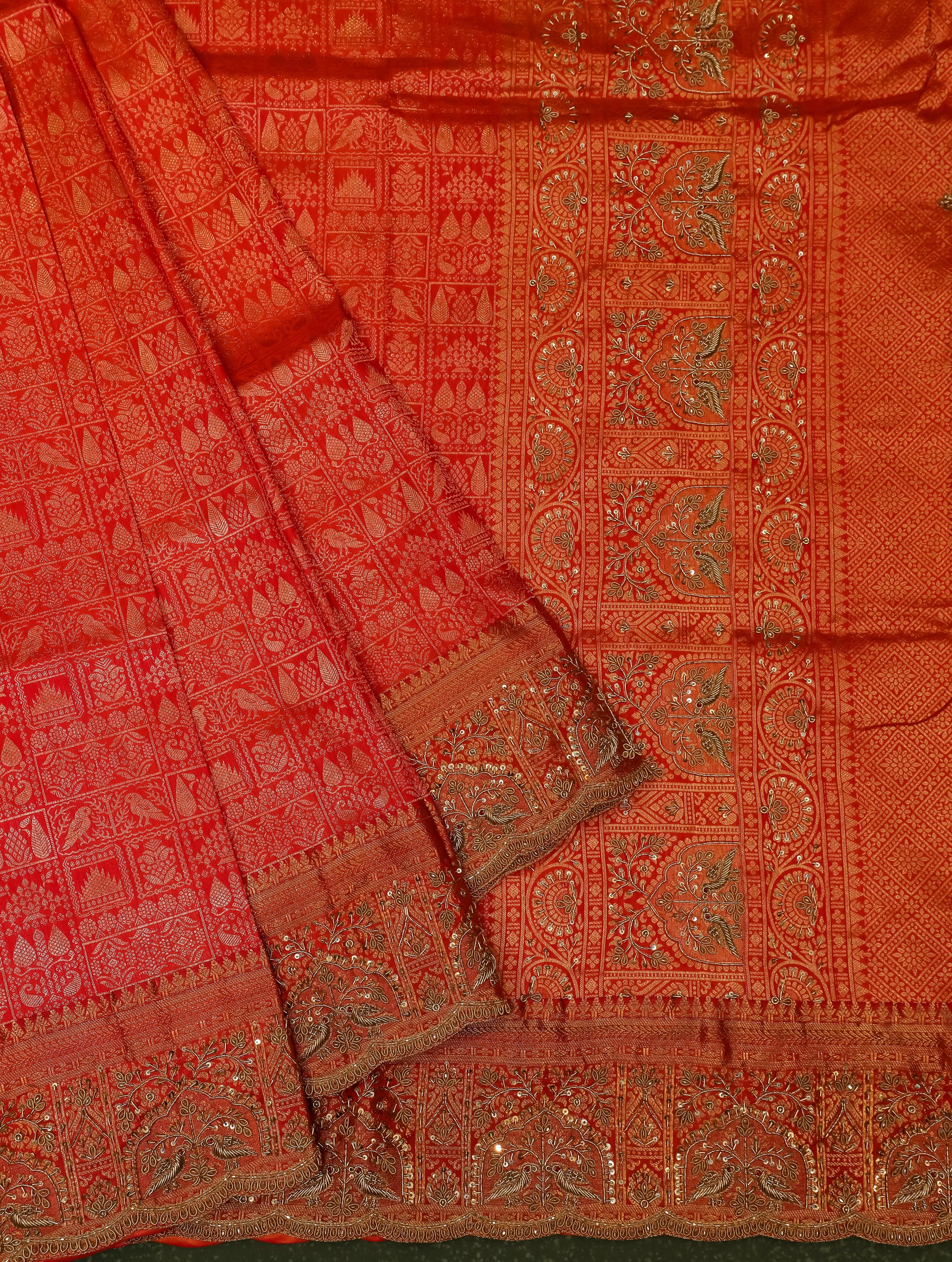 Designer Red Katan Silk Saree - Sumangal Ekam
