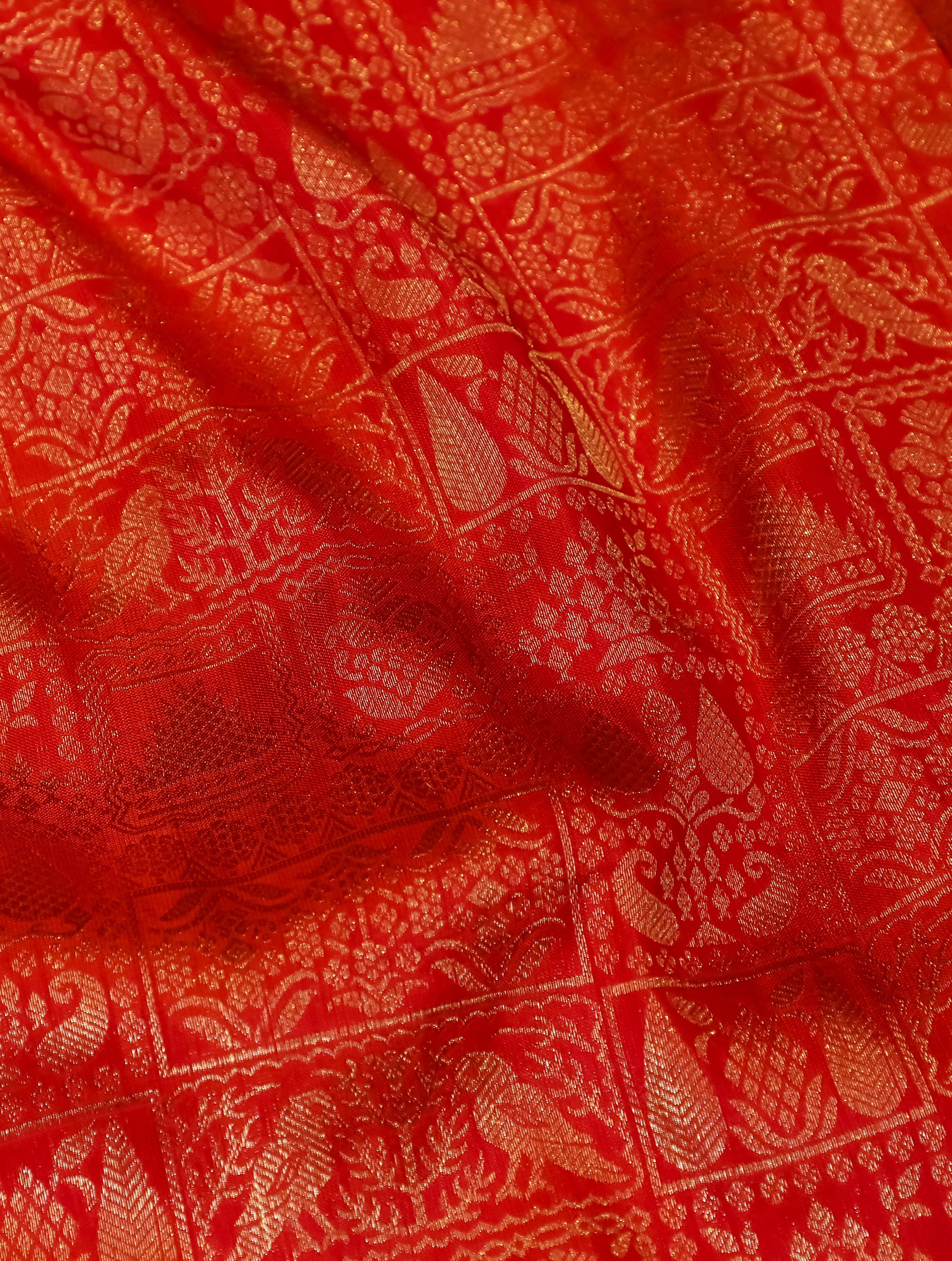 Designer Red Katan Silk Saree - Sumangal Ekam
