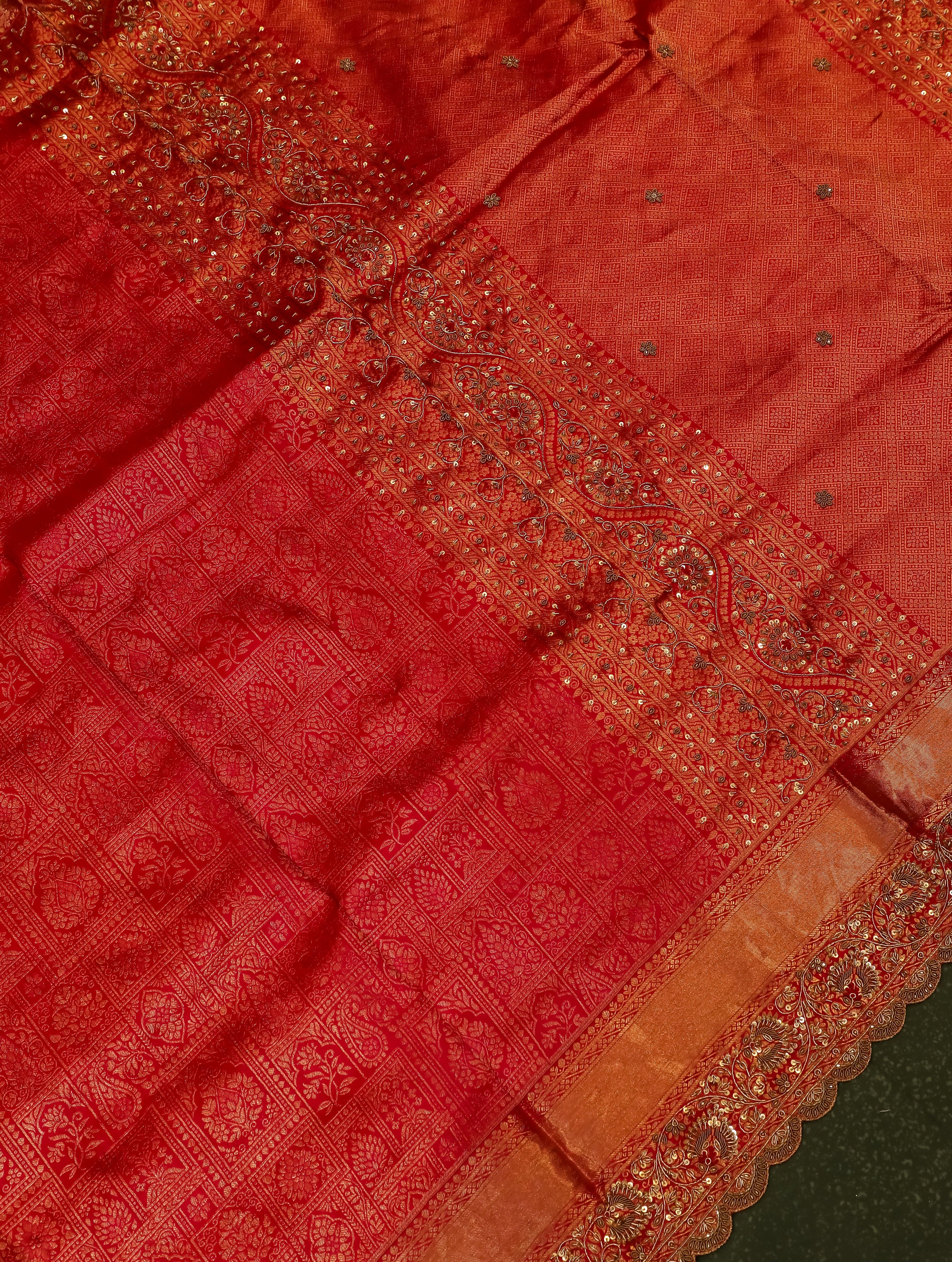 Designer Red Katan Silk Saree - Sumangal Ekam
