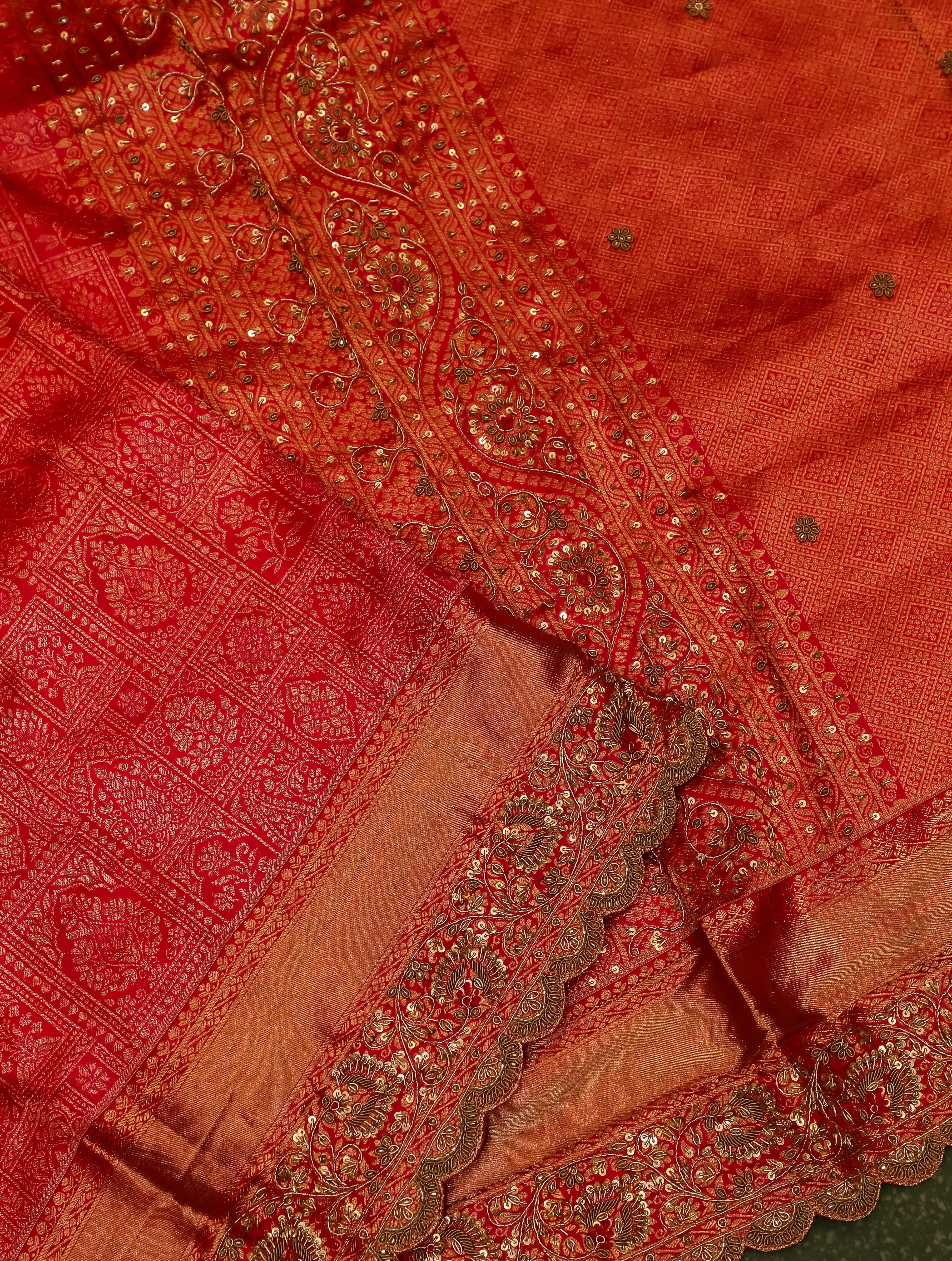 Designer Red Katan Silk Saree - Sumangal Ekam