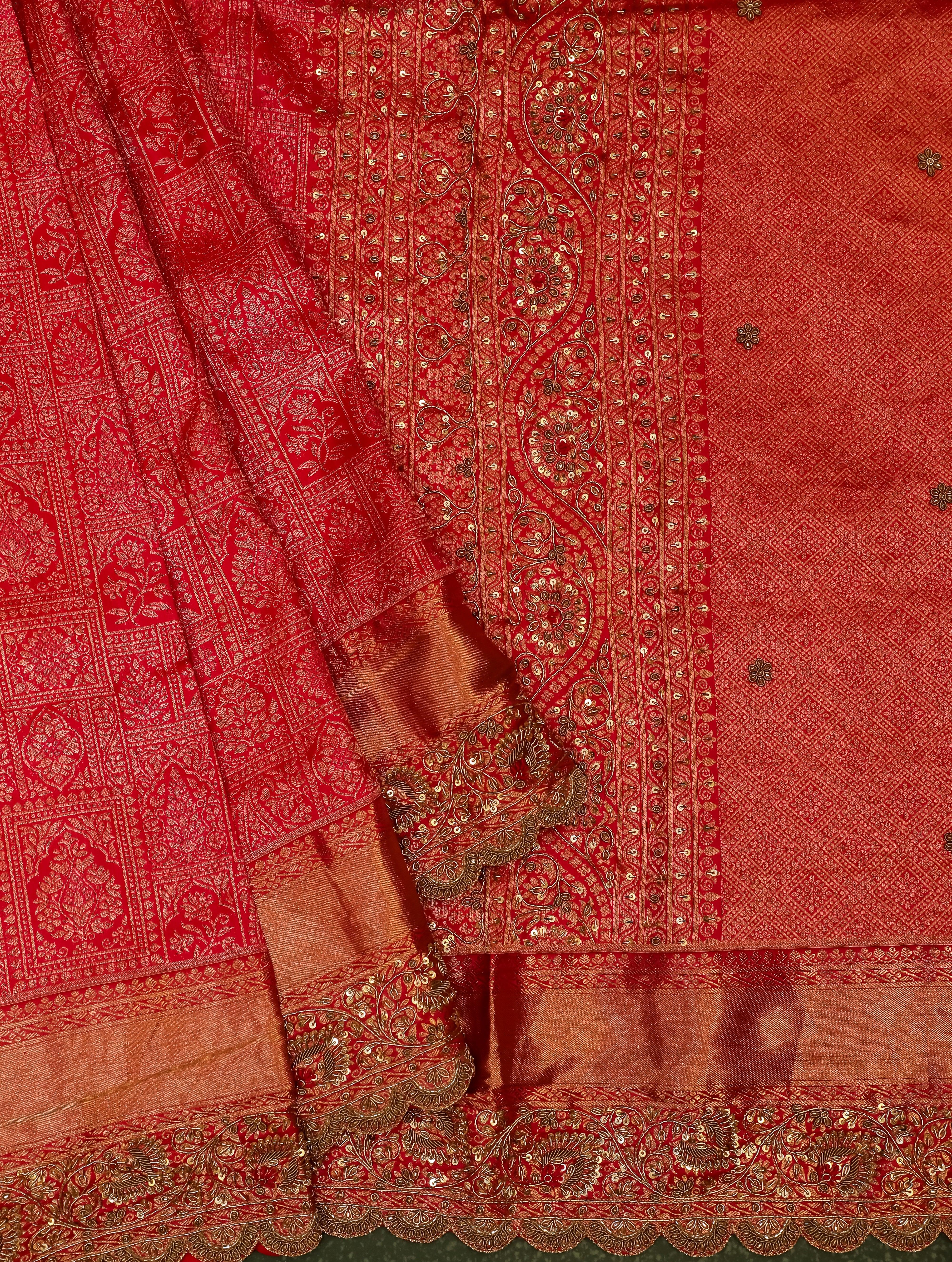 Designer Red Katan Silk Saree - Sumangal Ekam