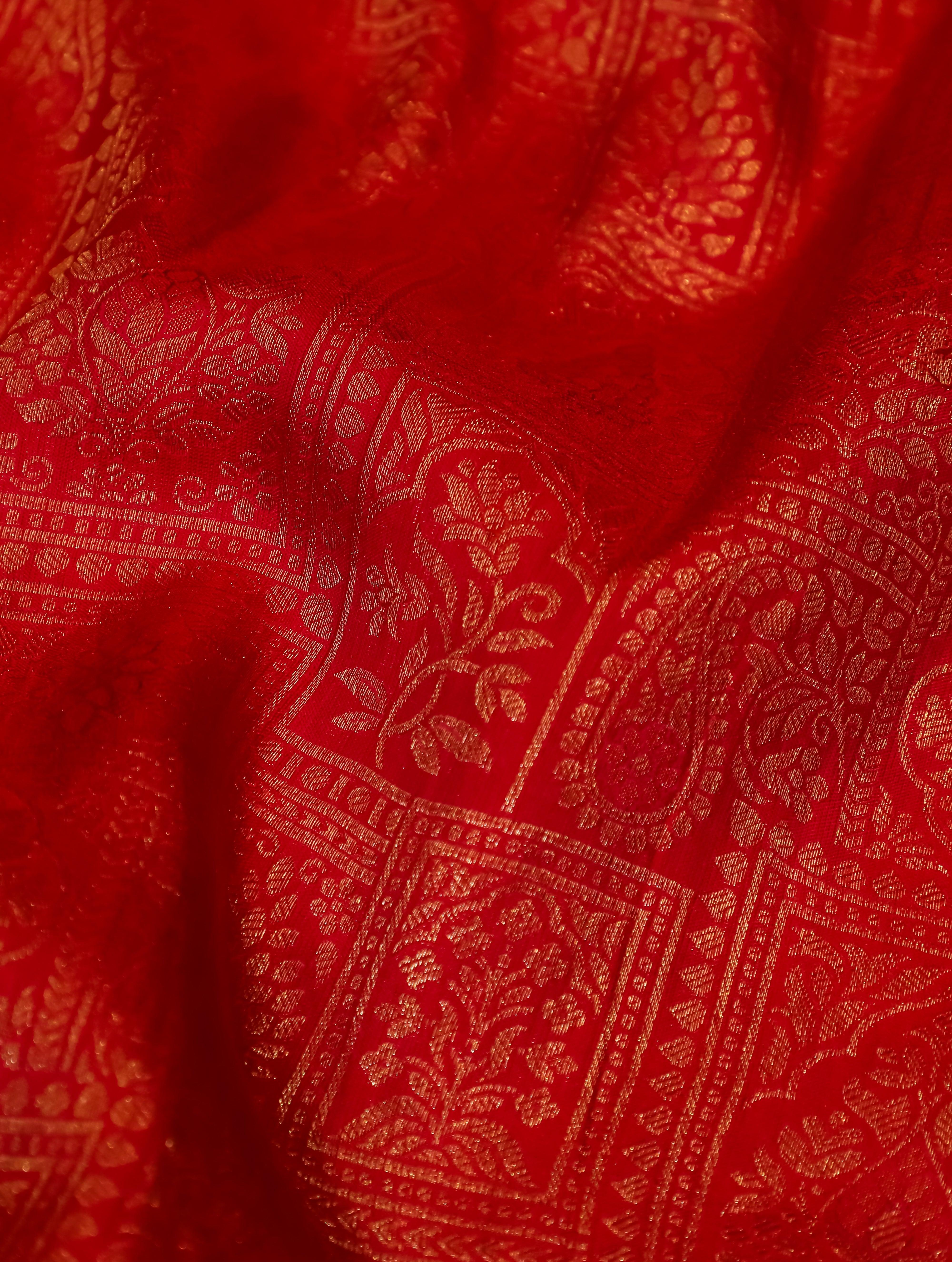 Designer Red Katan Silk Saree - Sumangal Ekam
