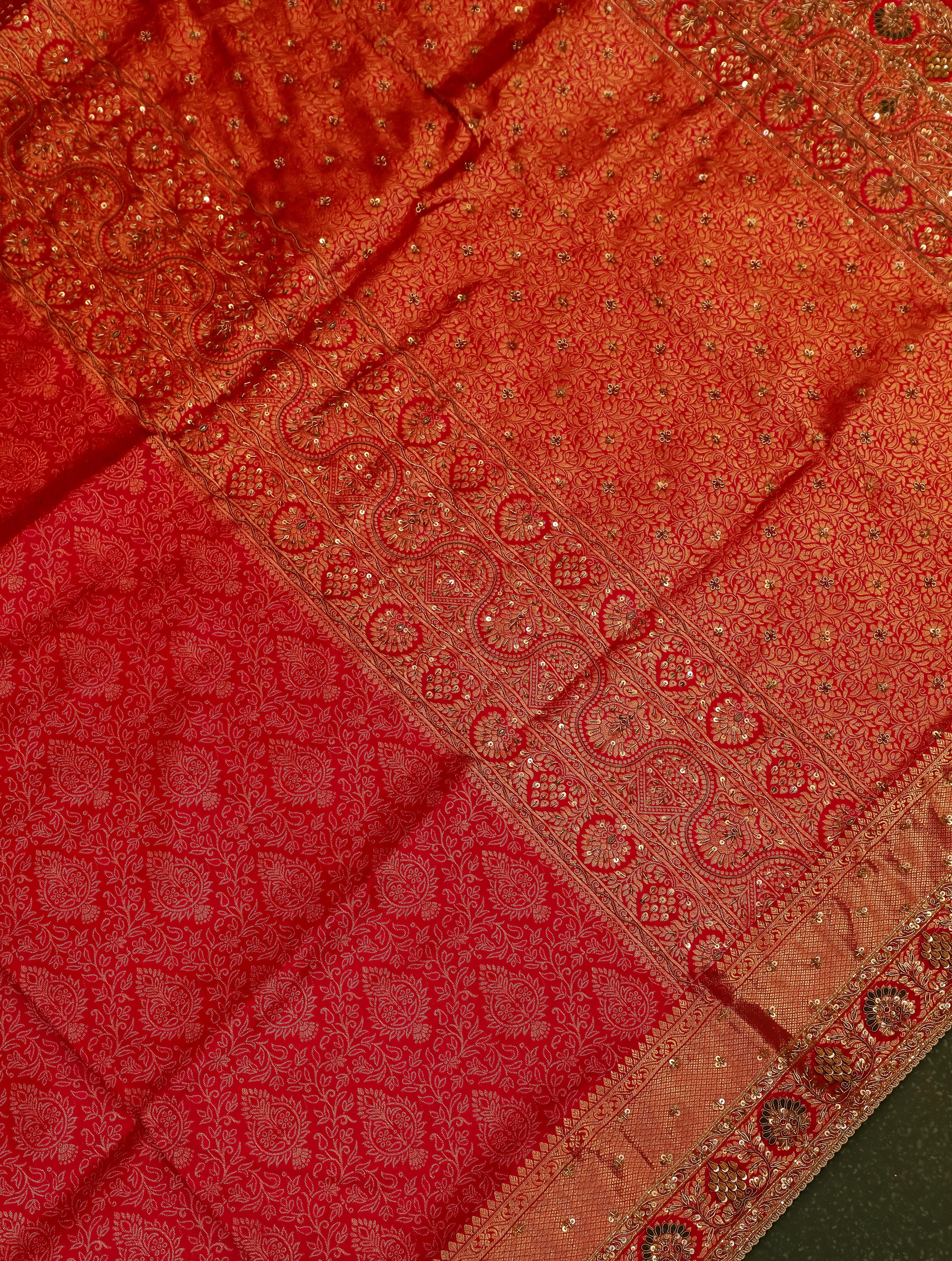 Designer Red Katan Silk Saree - Sumangal Ekam