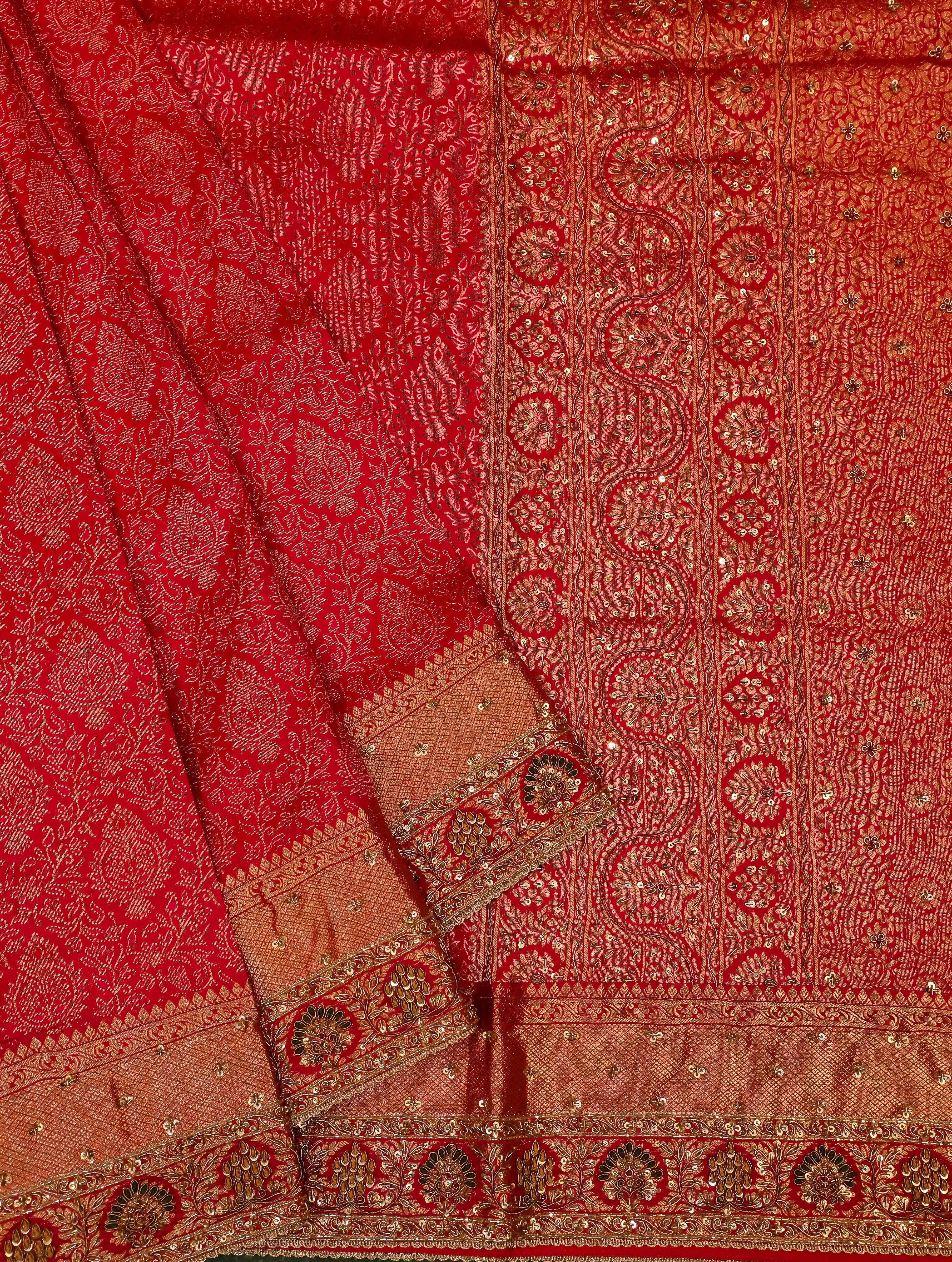 Designer Red Katan Silk Saree - Sumangal Ekam