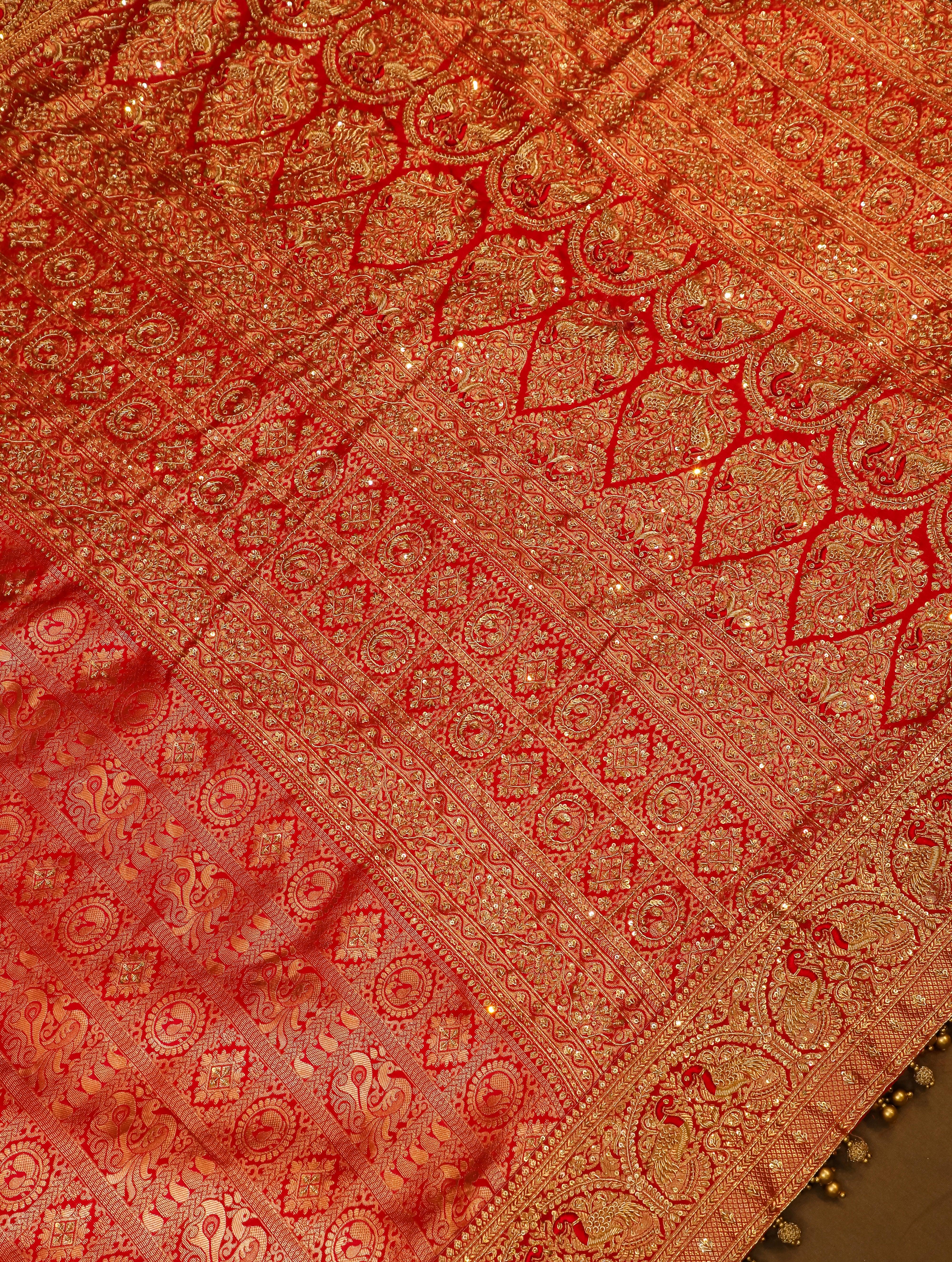 Designer Red Katan Silk Saree - Sumangal Ekam
