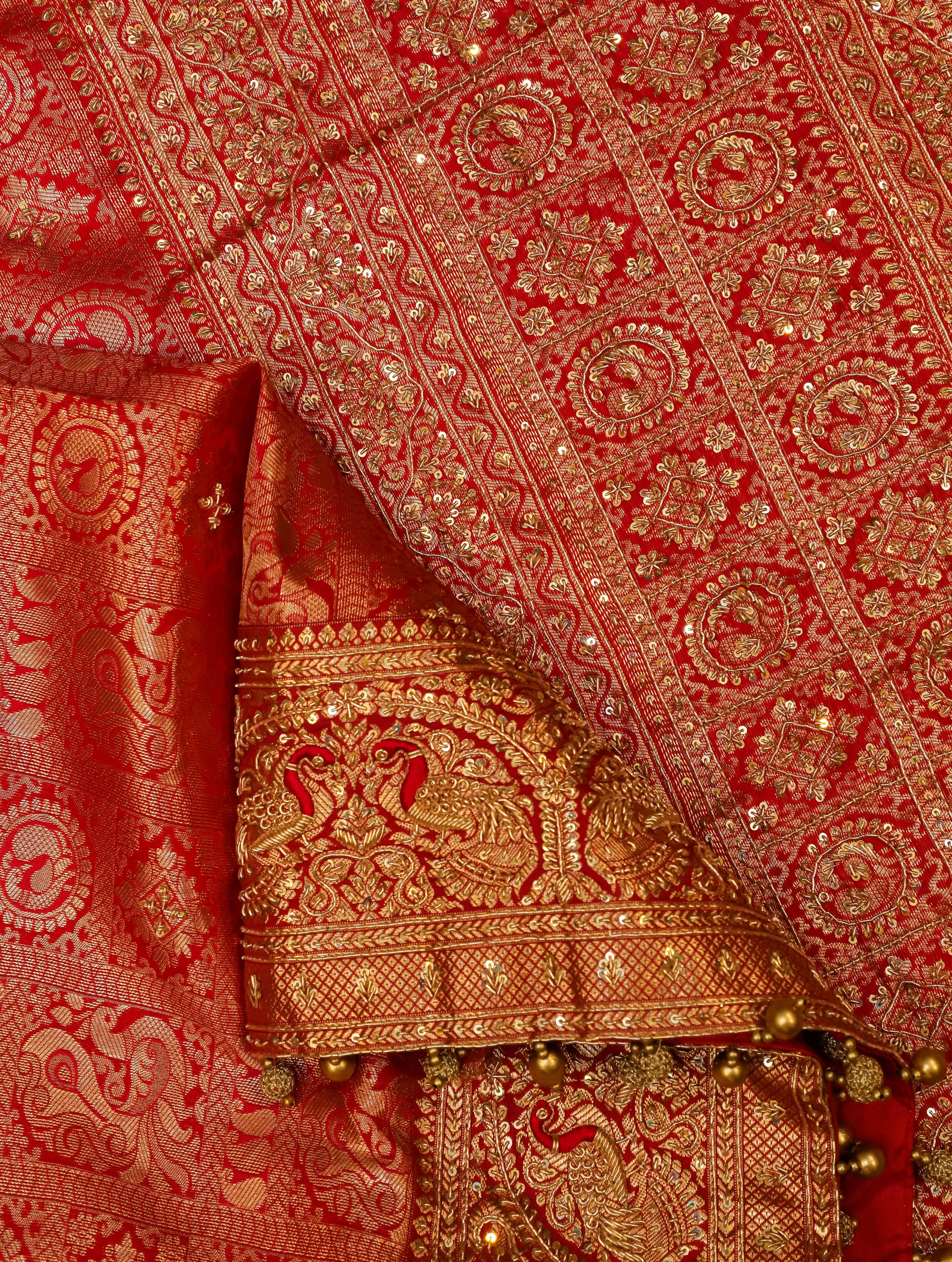 Designer Red Katan Silk Saree - Sumangal Ekam