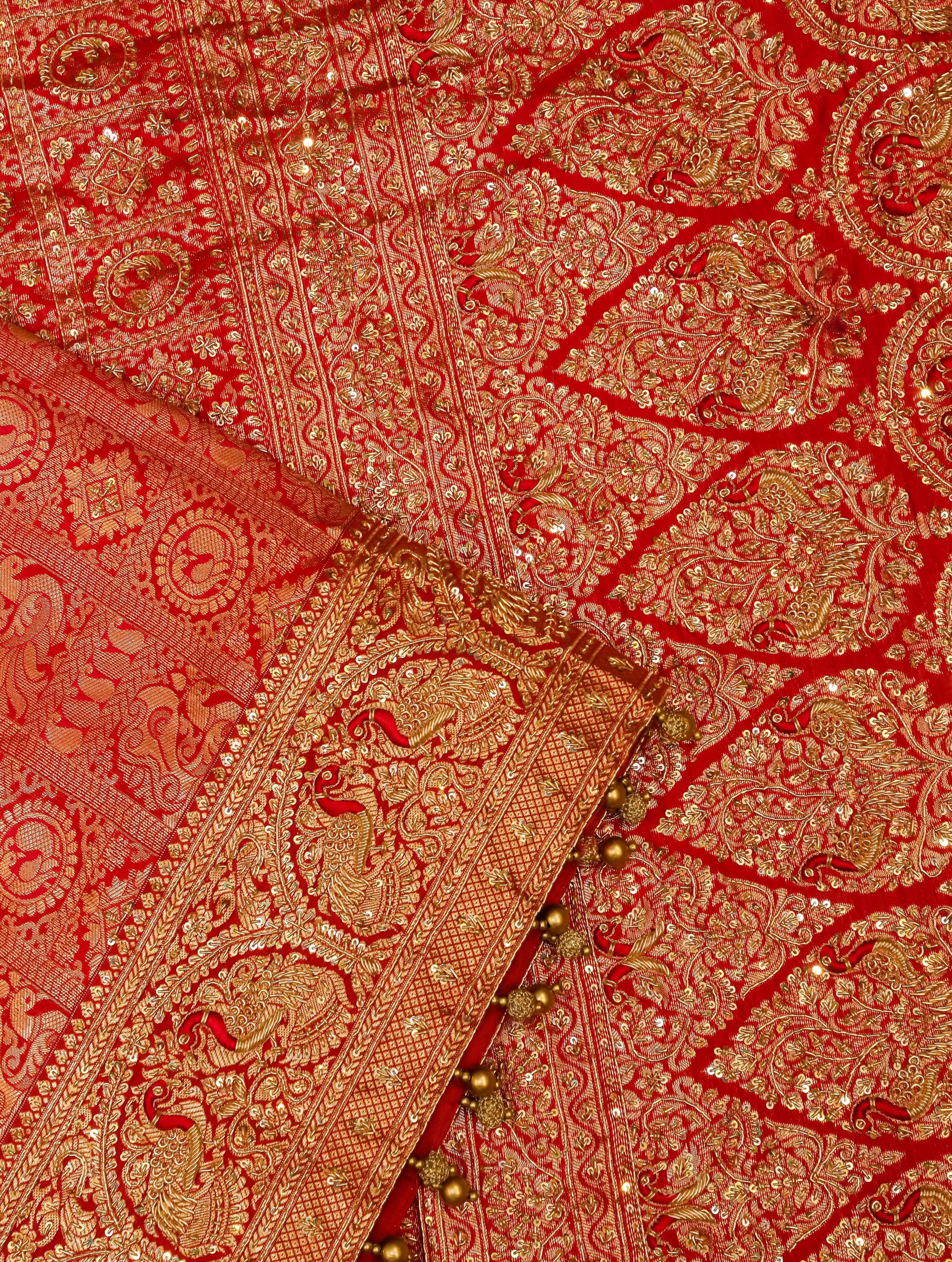 Designer Red Katan Silk Saree - Sumangal Ekam