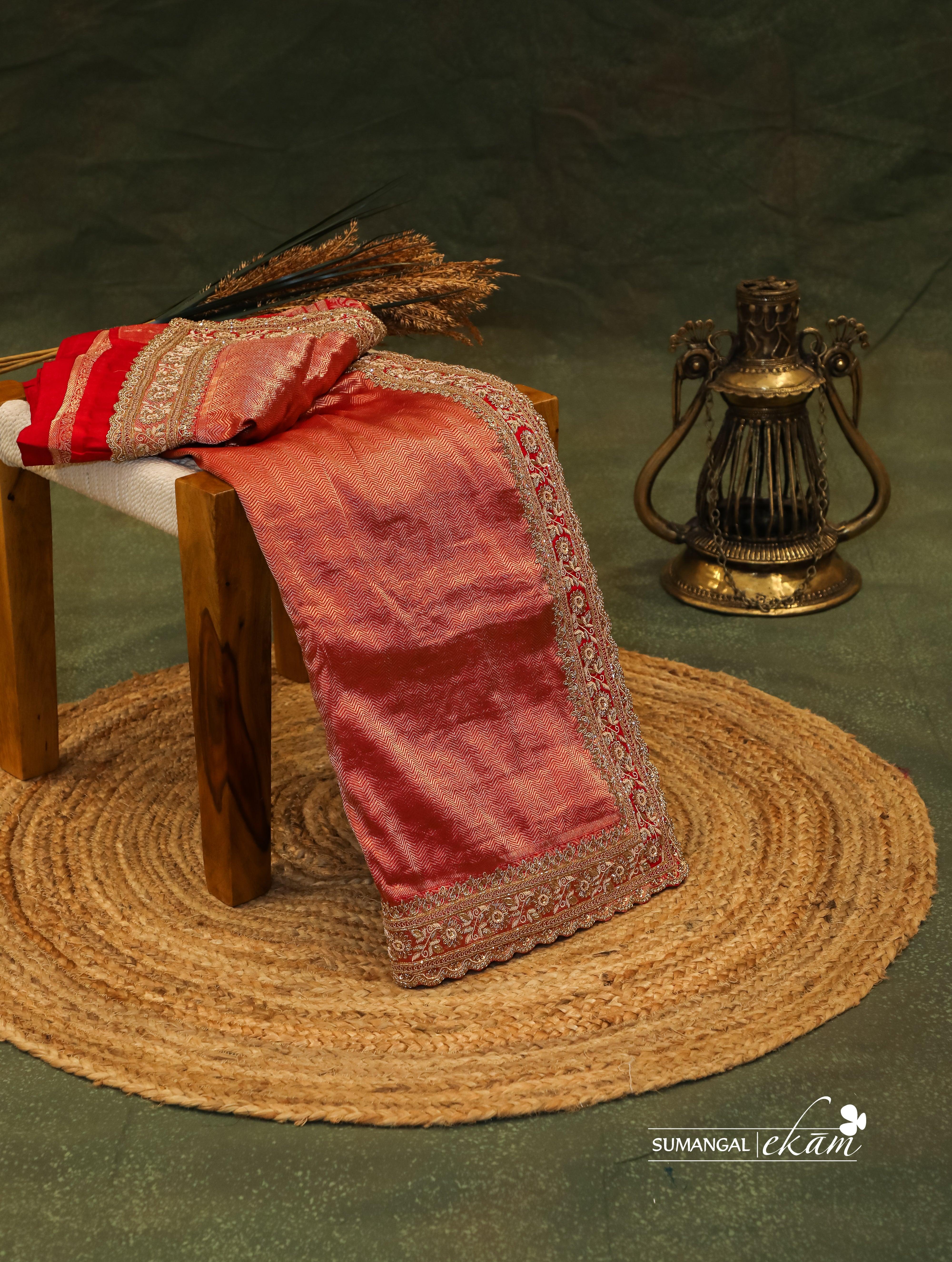Designer Red  Katan Silk Saree - Sumangal Ekam