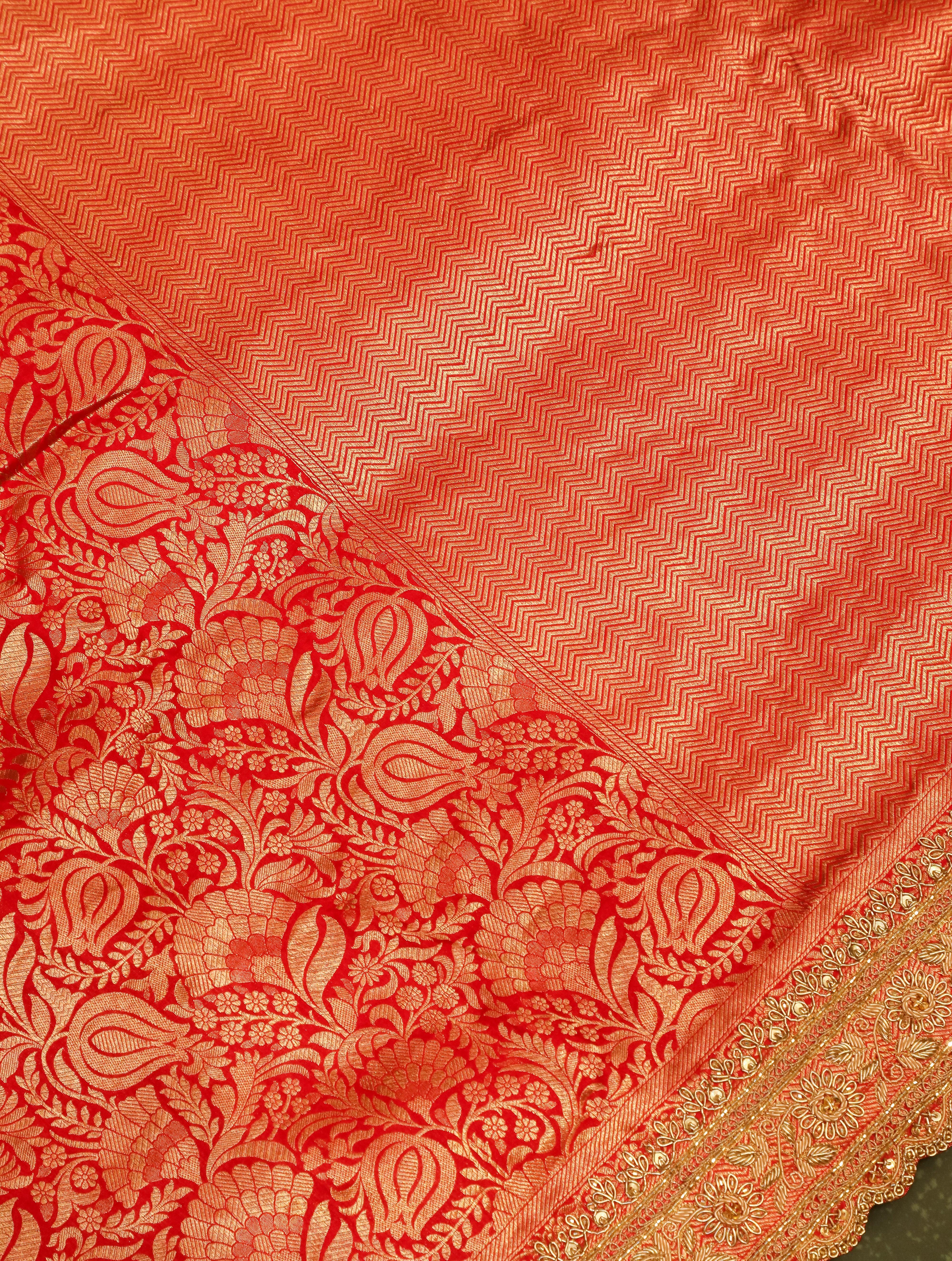 Designer Red  Katan Silk Saree - Sumangal Ekam