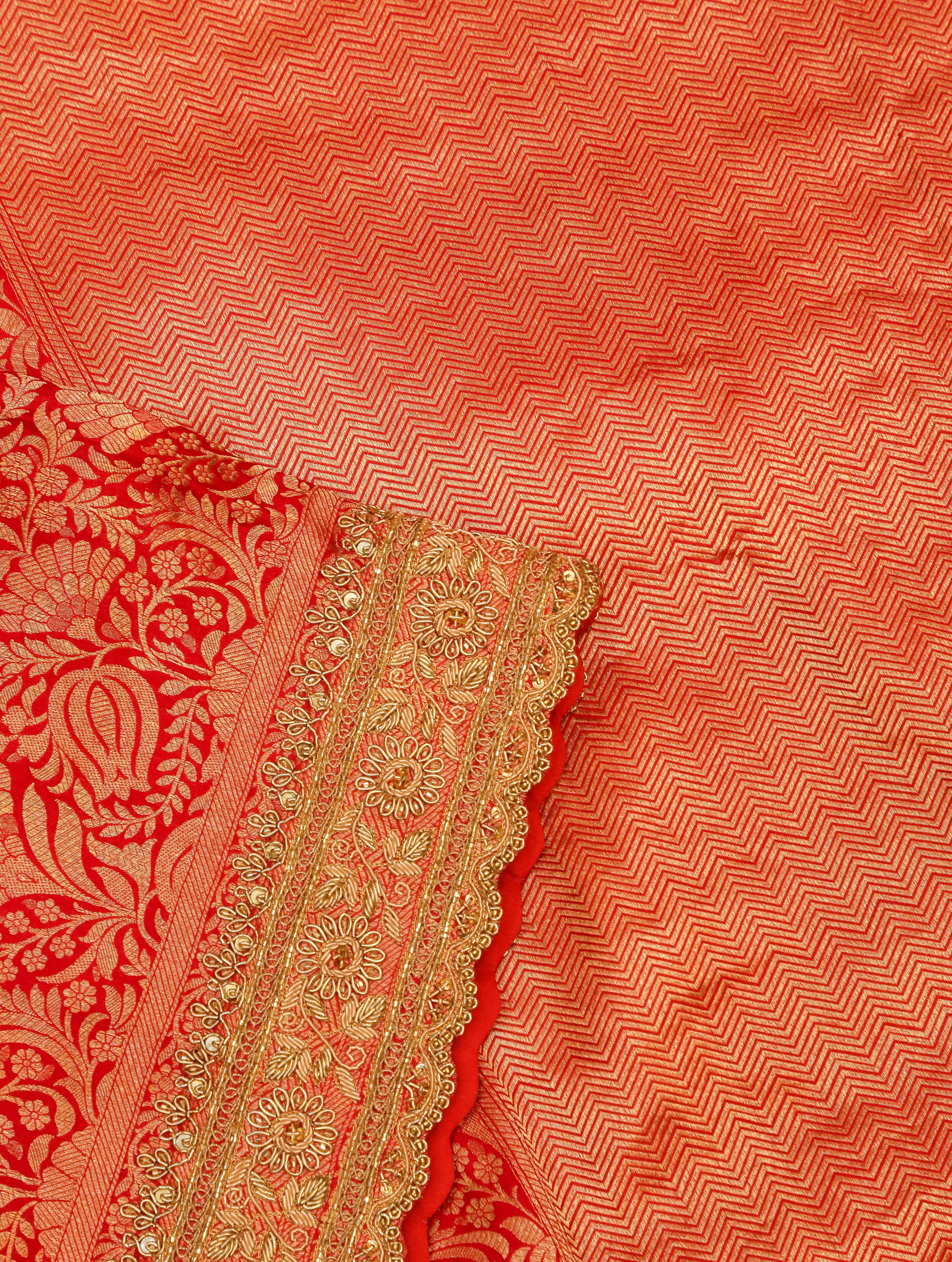 Designer Red  Katan Silk Saree - Sumangal Ekam