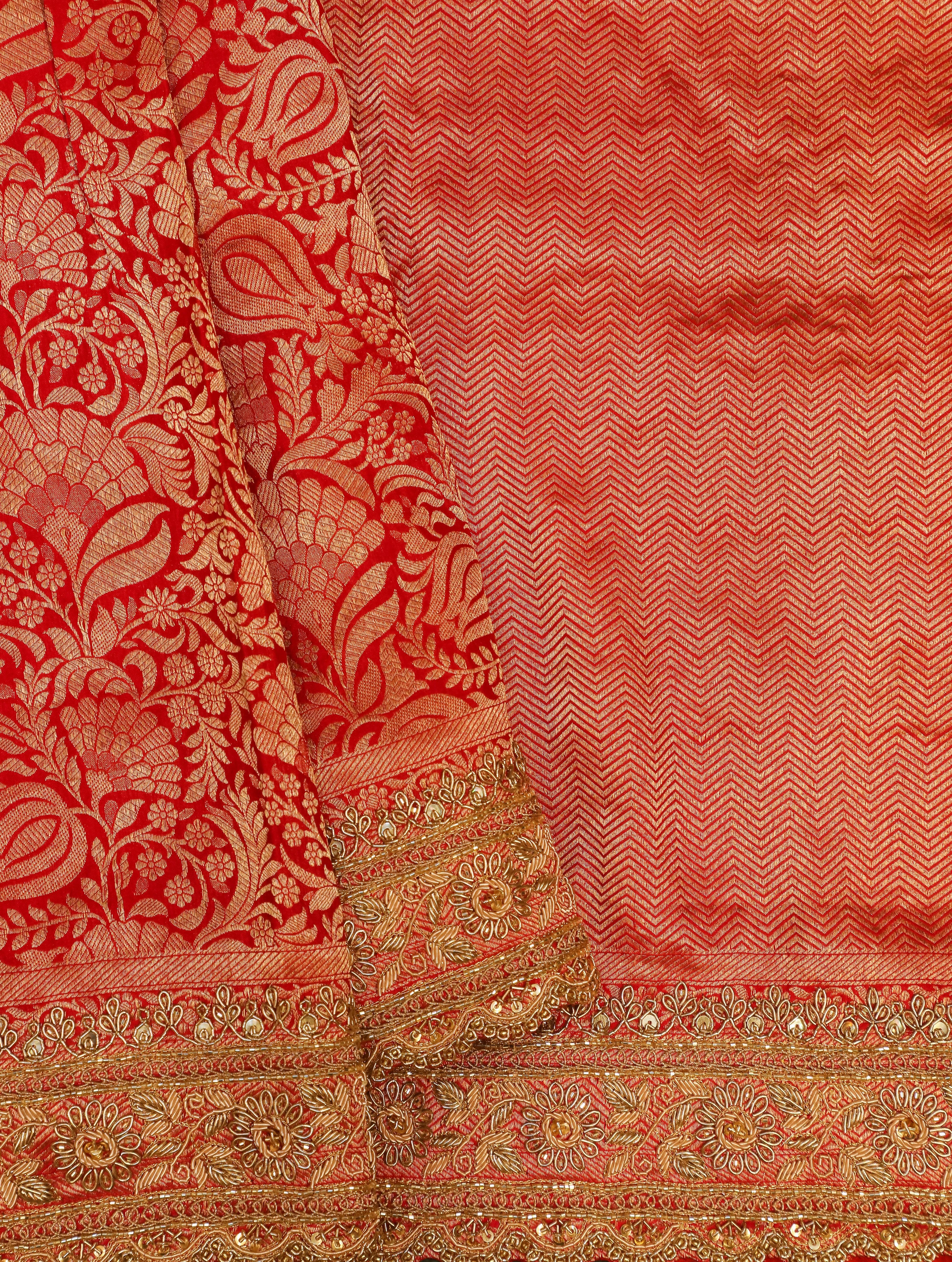 Designer Red  Katan Silk Saree - Sumangal Ekam