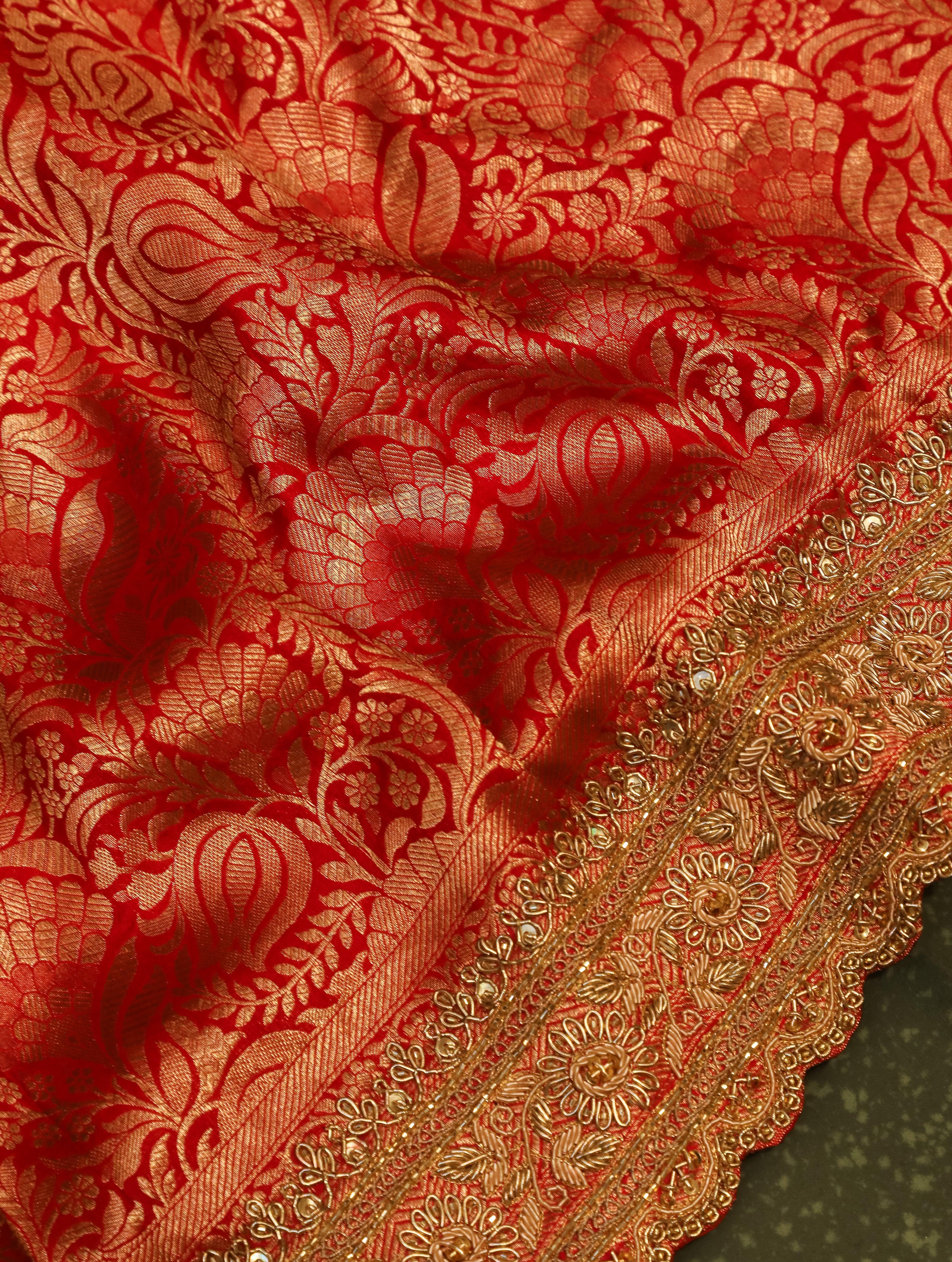Designer Red  Katan Silk Saree - Sumangal Ekam