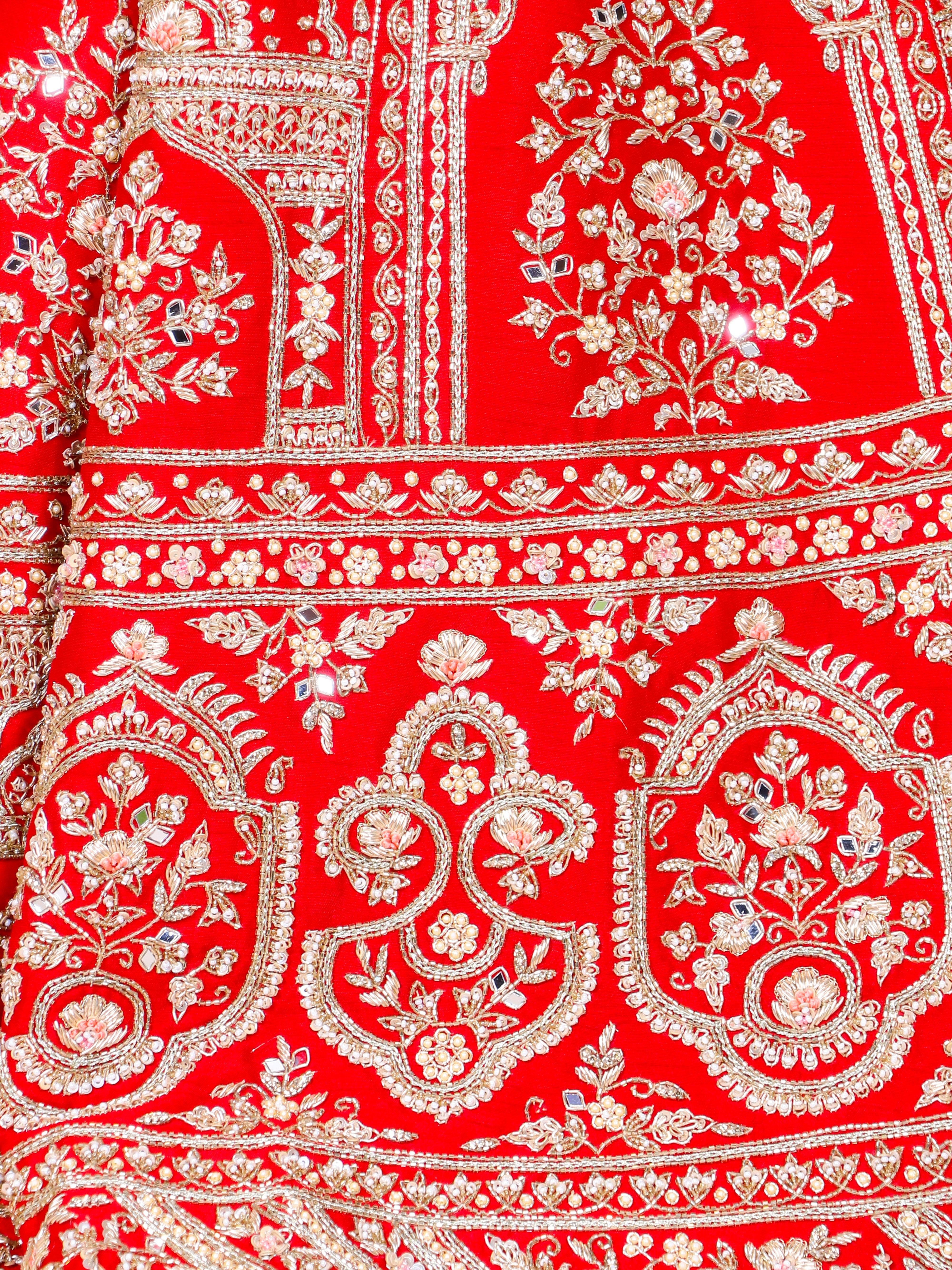 Designer Red Raw Silk Bridal Lehenga - Sumangal Ekam
