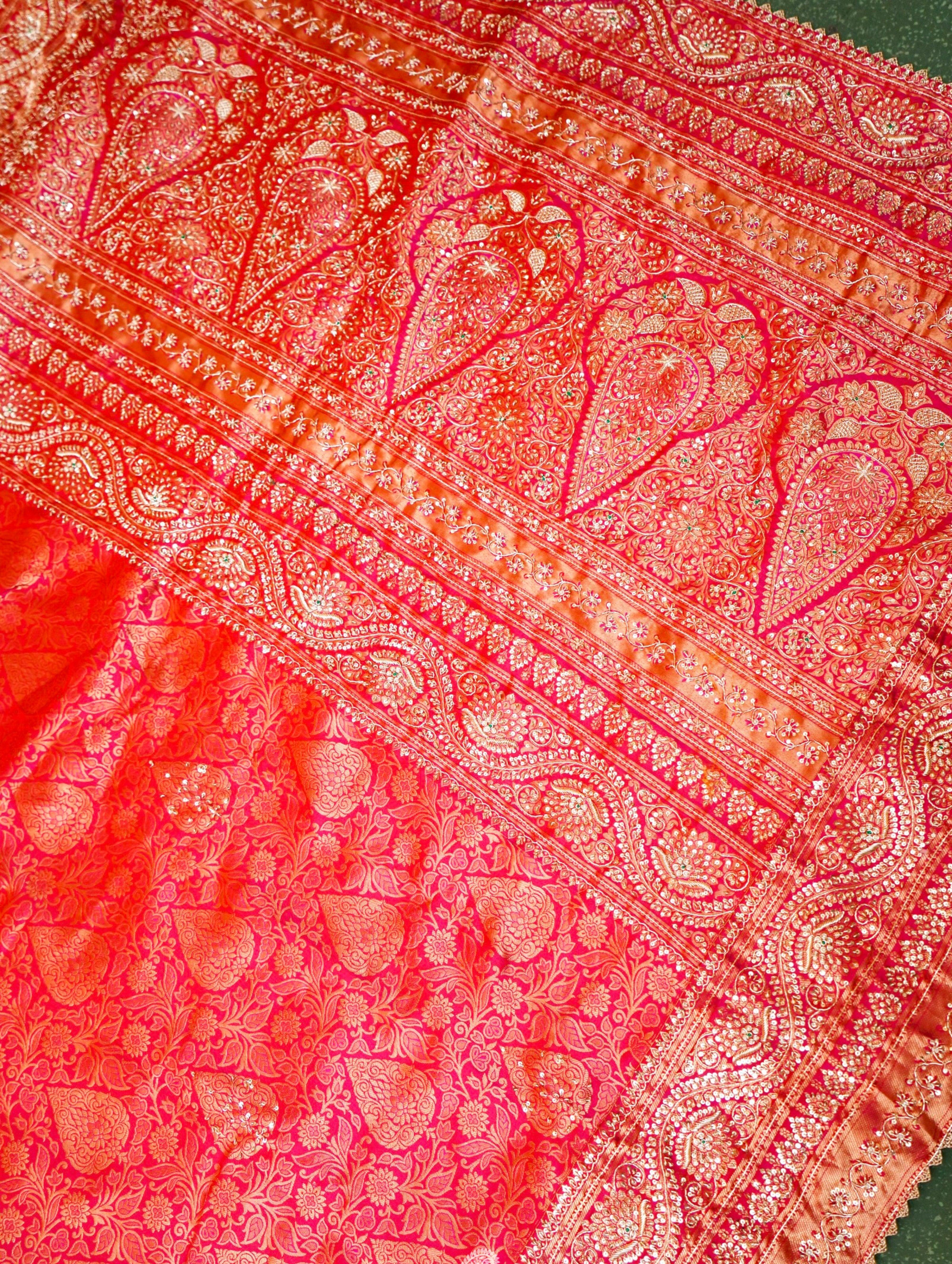 Designer Red Bridal Katan Silk Saree