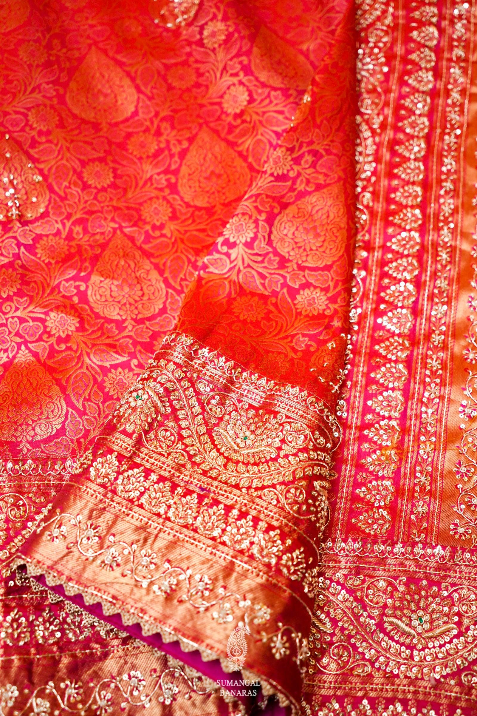 Designer Red Bridal Katan Silk Saree