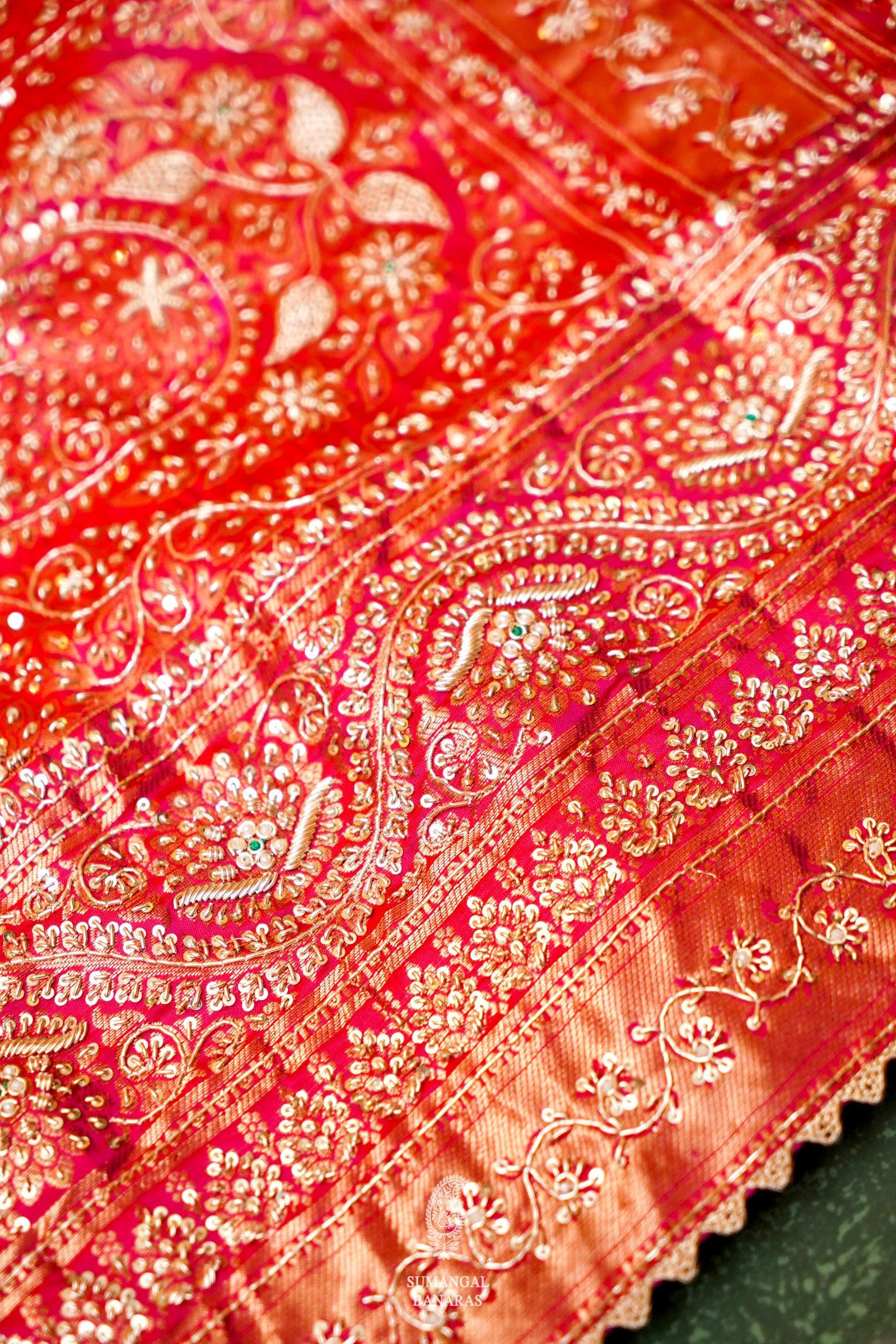Designer Red Bridal Katan Silk Saree