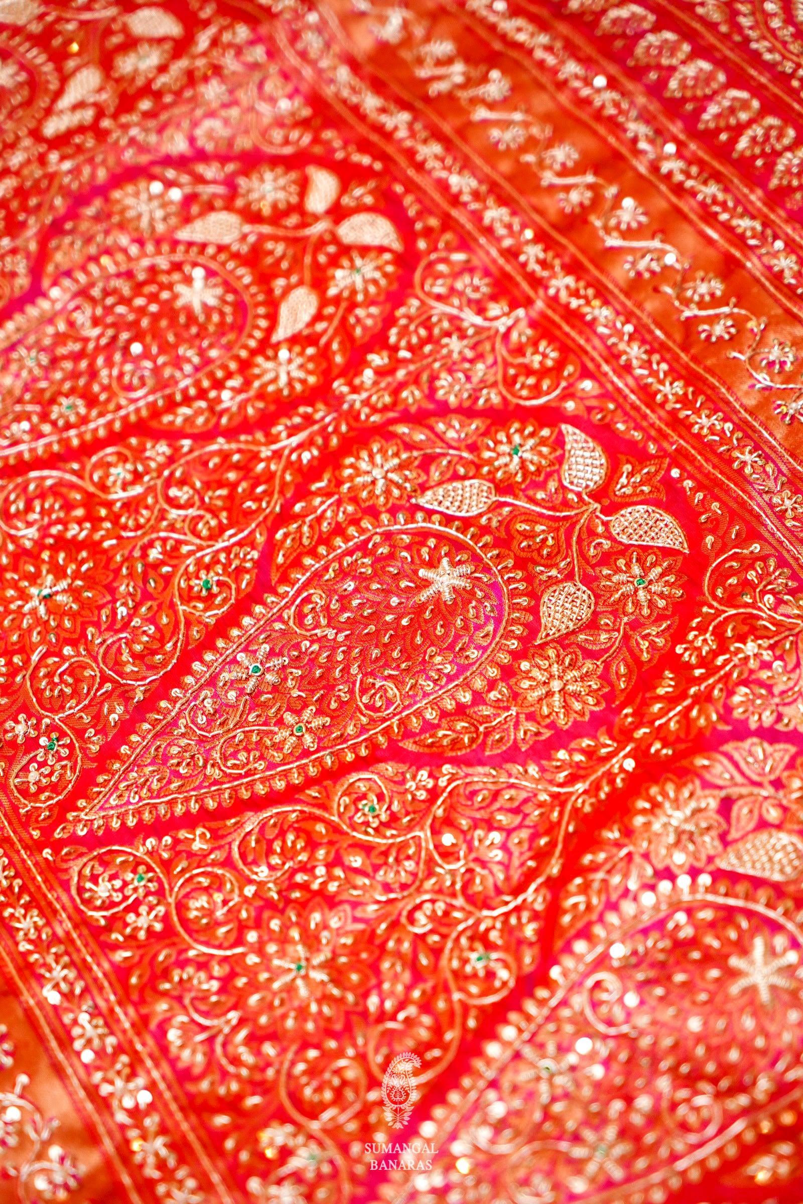 Designer Red Bridal Katan Silk Saree