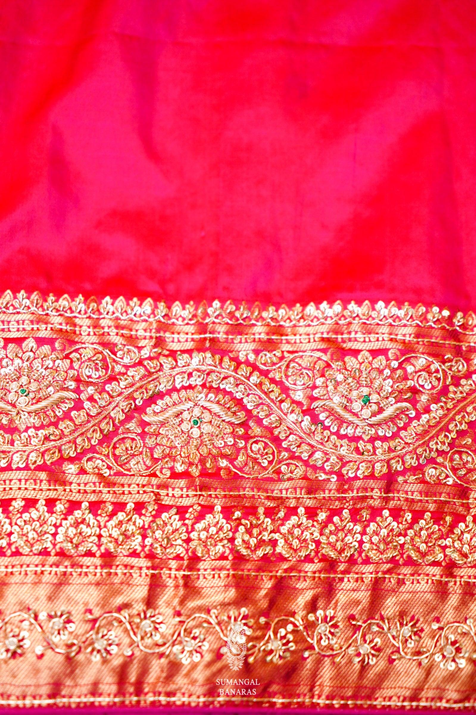 Designer Red Bridal Katan Silk Saree