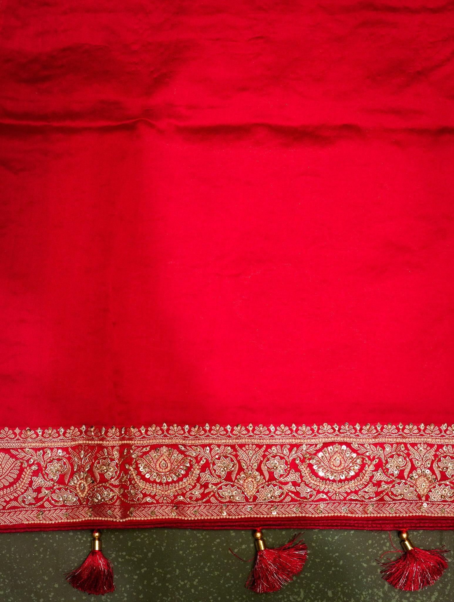 Designer Red Katan Silk Saree