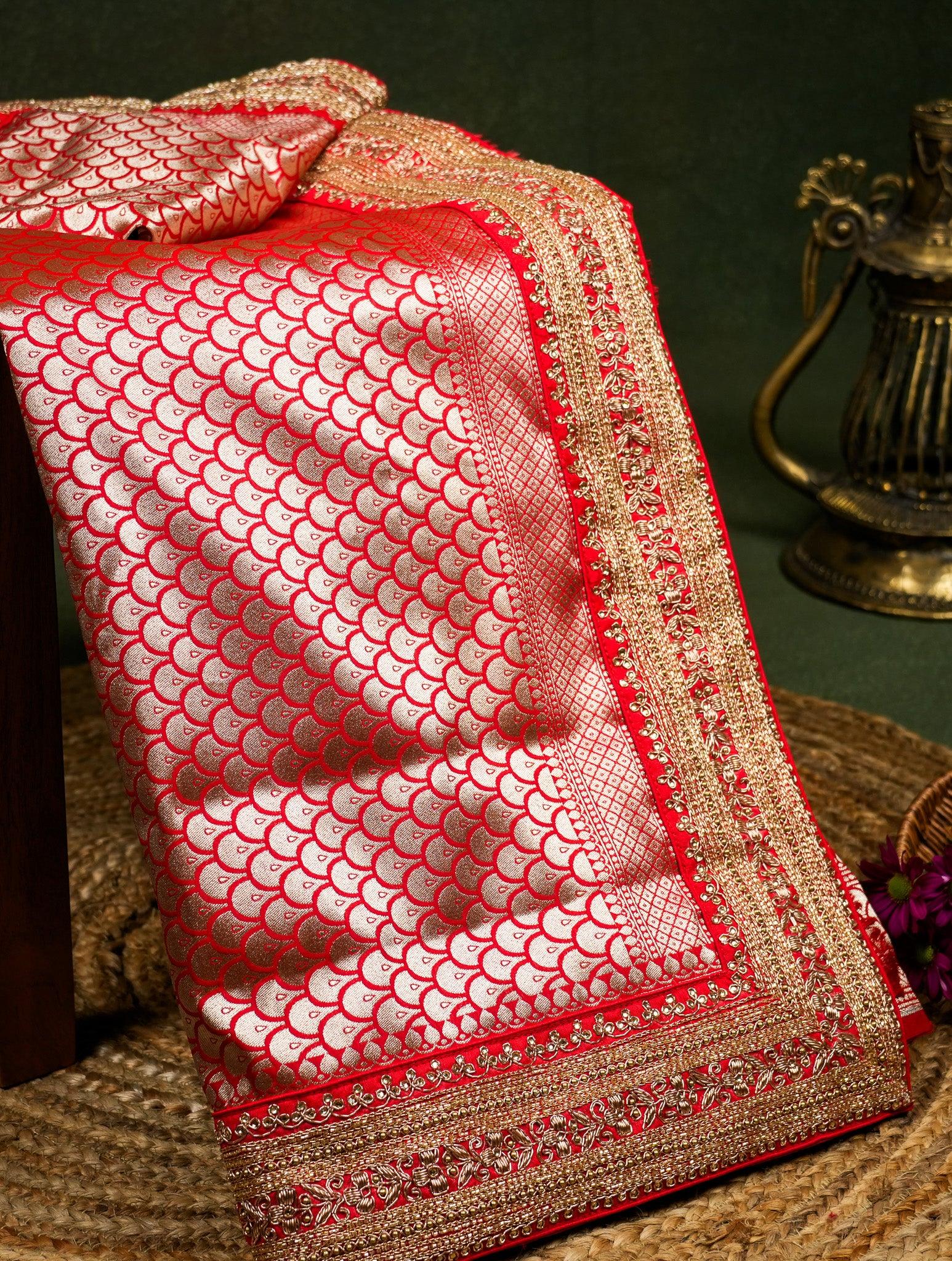 Designer Red Fancy Silk Saree