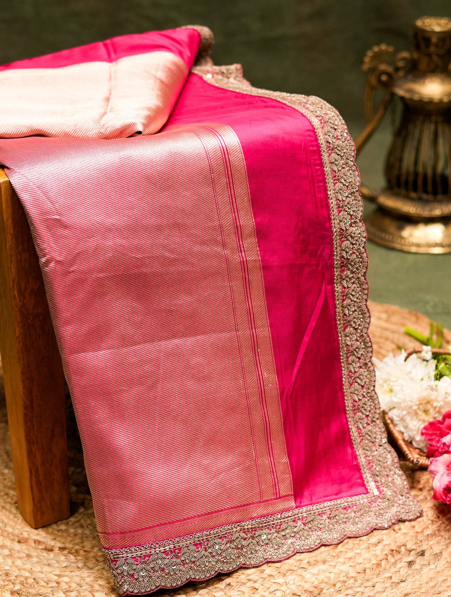 Designer Pink Katan Silk Saree