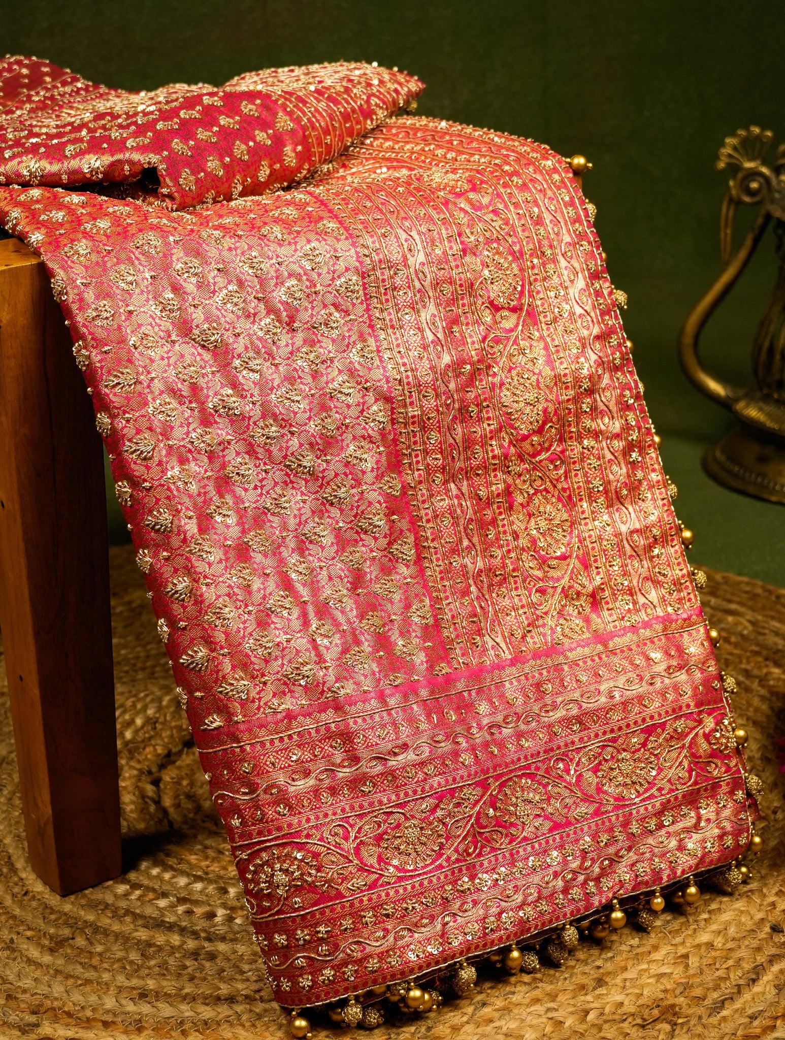 Designer Golden Katan Silk Saree