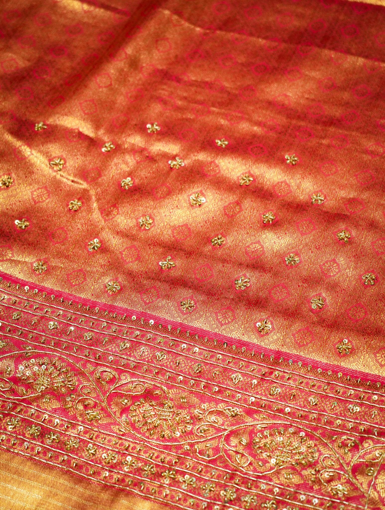 Designer Golden Katan Silk Saree