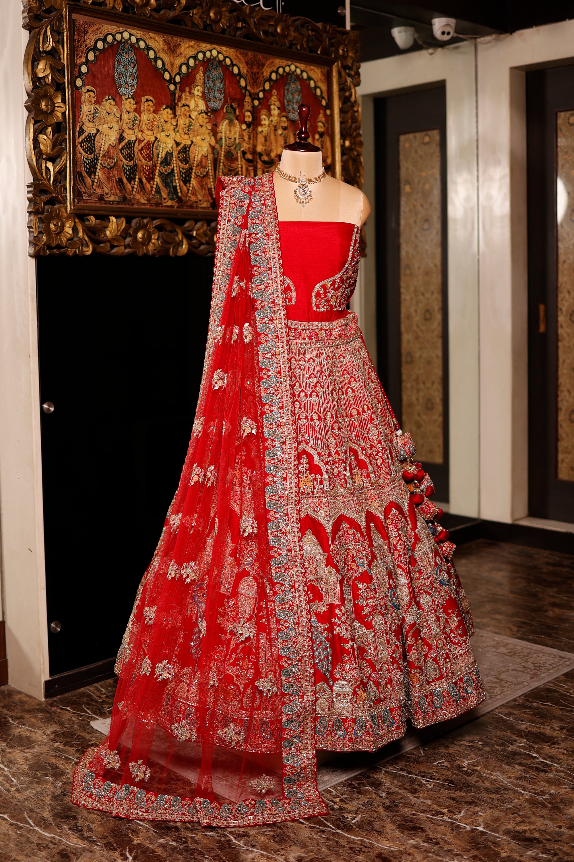 Designer Red Raw Silk Bridal Lehenga