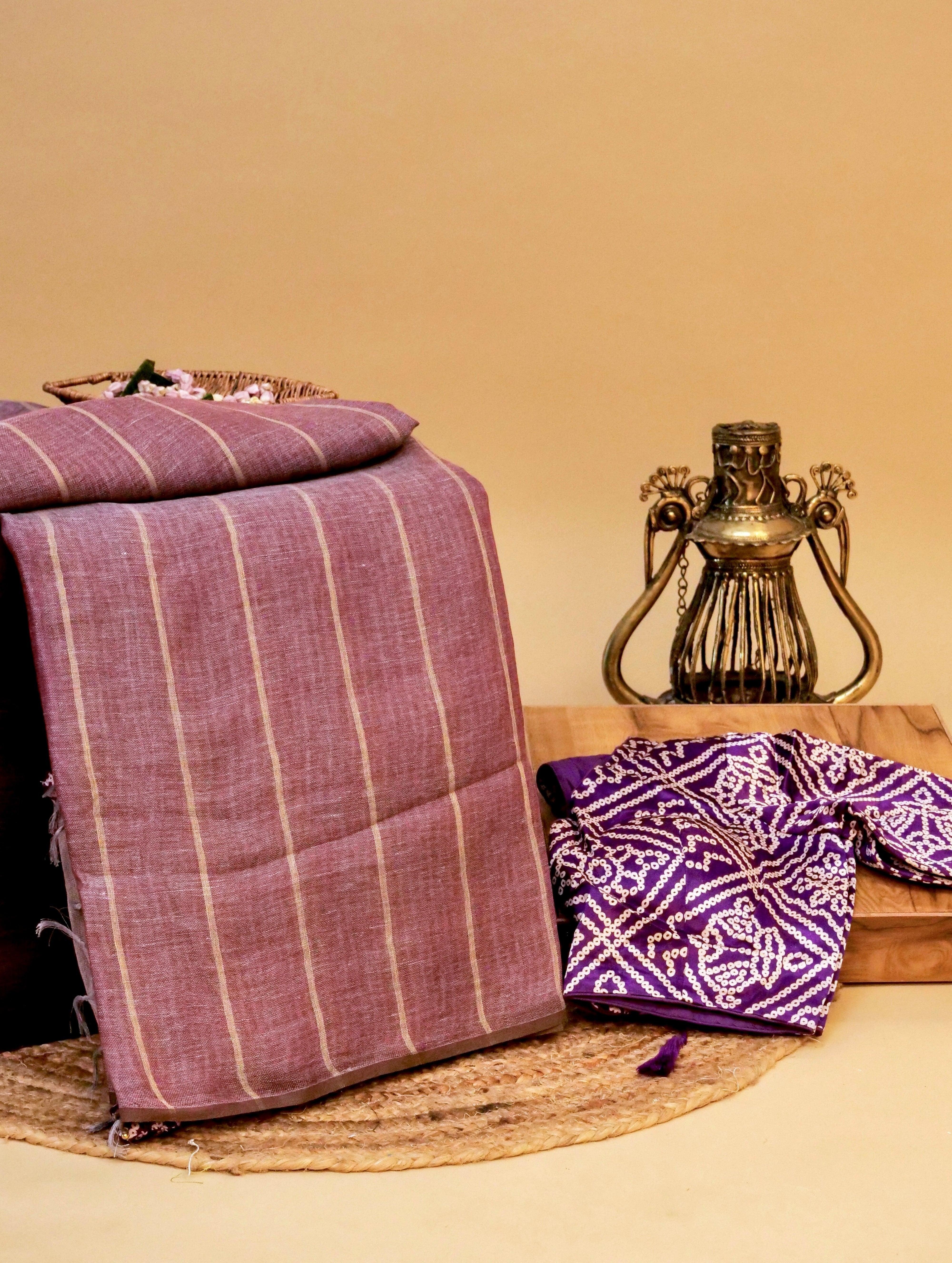 Designer Lavender Linen Silk Saree - Sumangal Ekam