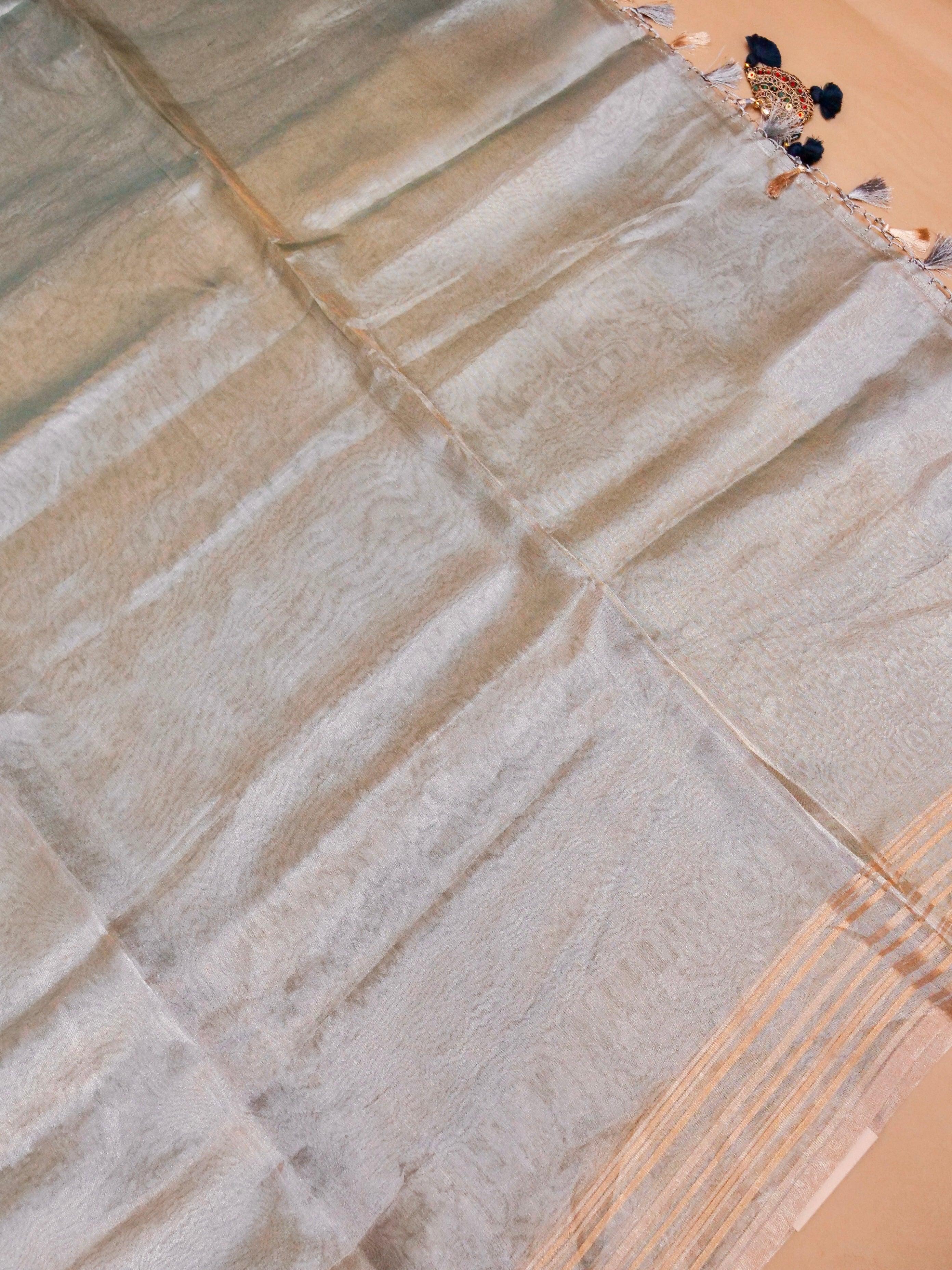 Handwoven Pista Green Banarasi Tissue Silk Saree - Sumangal Ekam