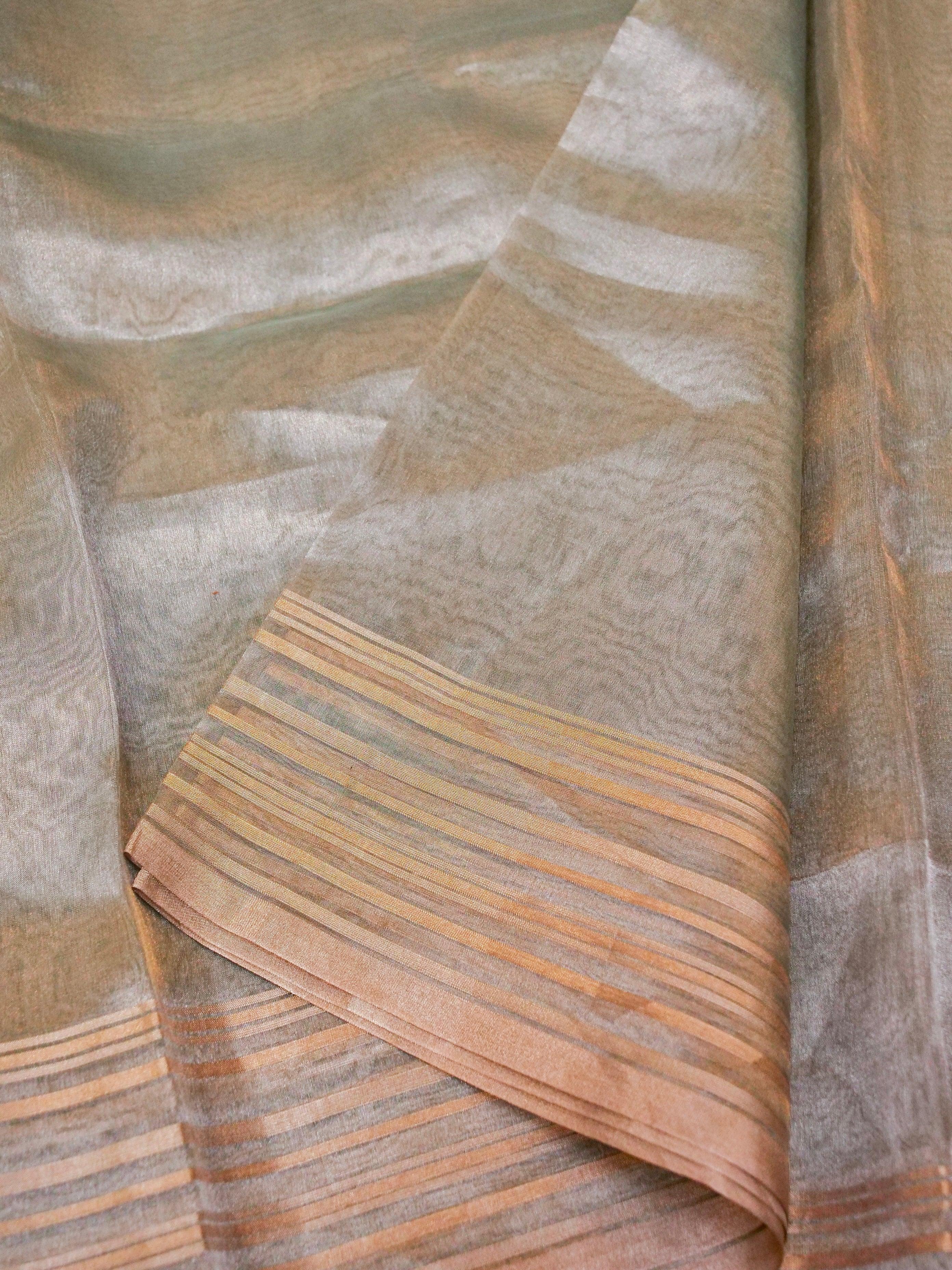 Handwoven Pista Green Banarasi Tissue Silk Saree - Sumangal Ekam
