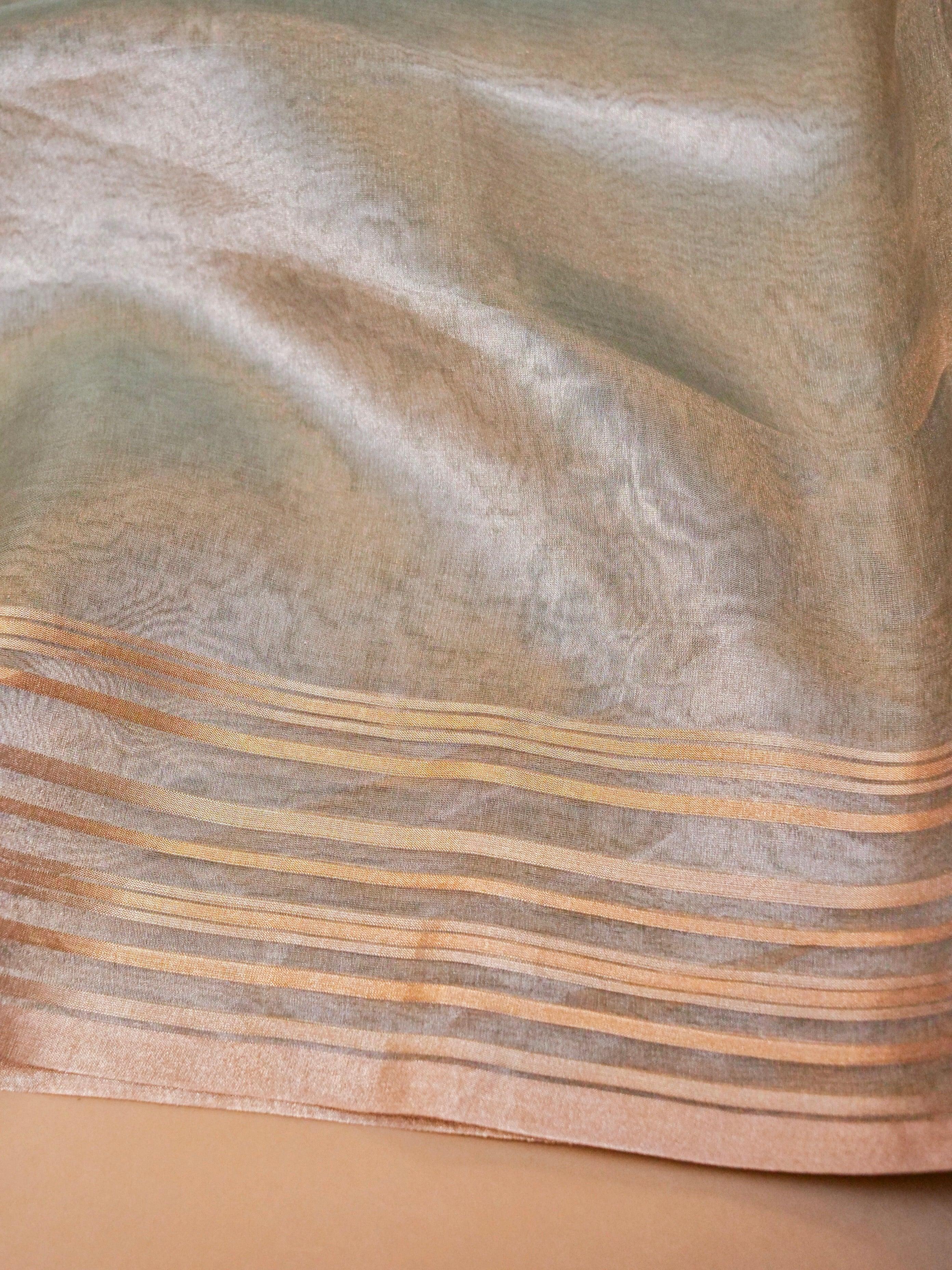 Handwoven Pista Green Banarasi Tissue Silk Saree - Sumangal Ekam