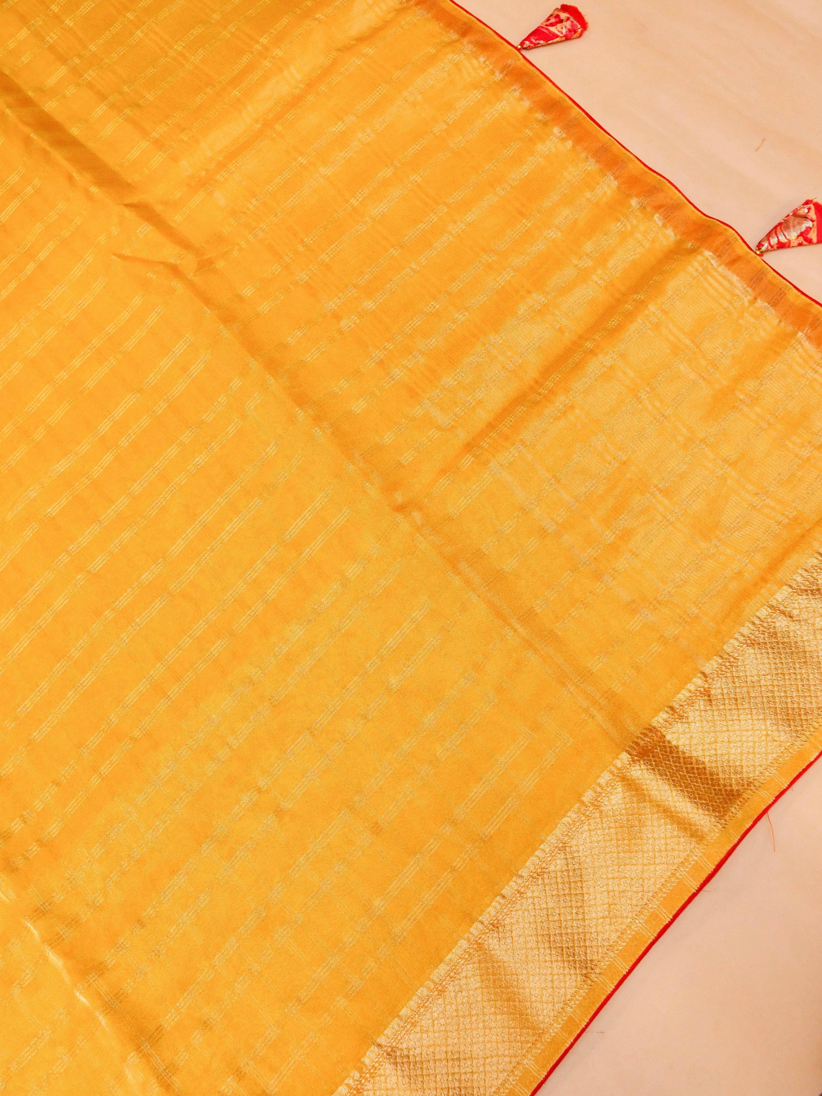 Handwoven Mustard Yellow Banarasi Georgette Tissue Silk Saree - Sumangal Ekam
