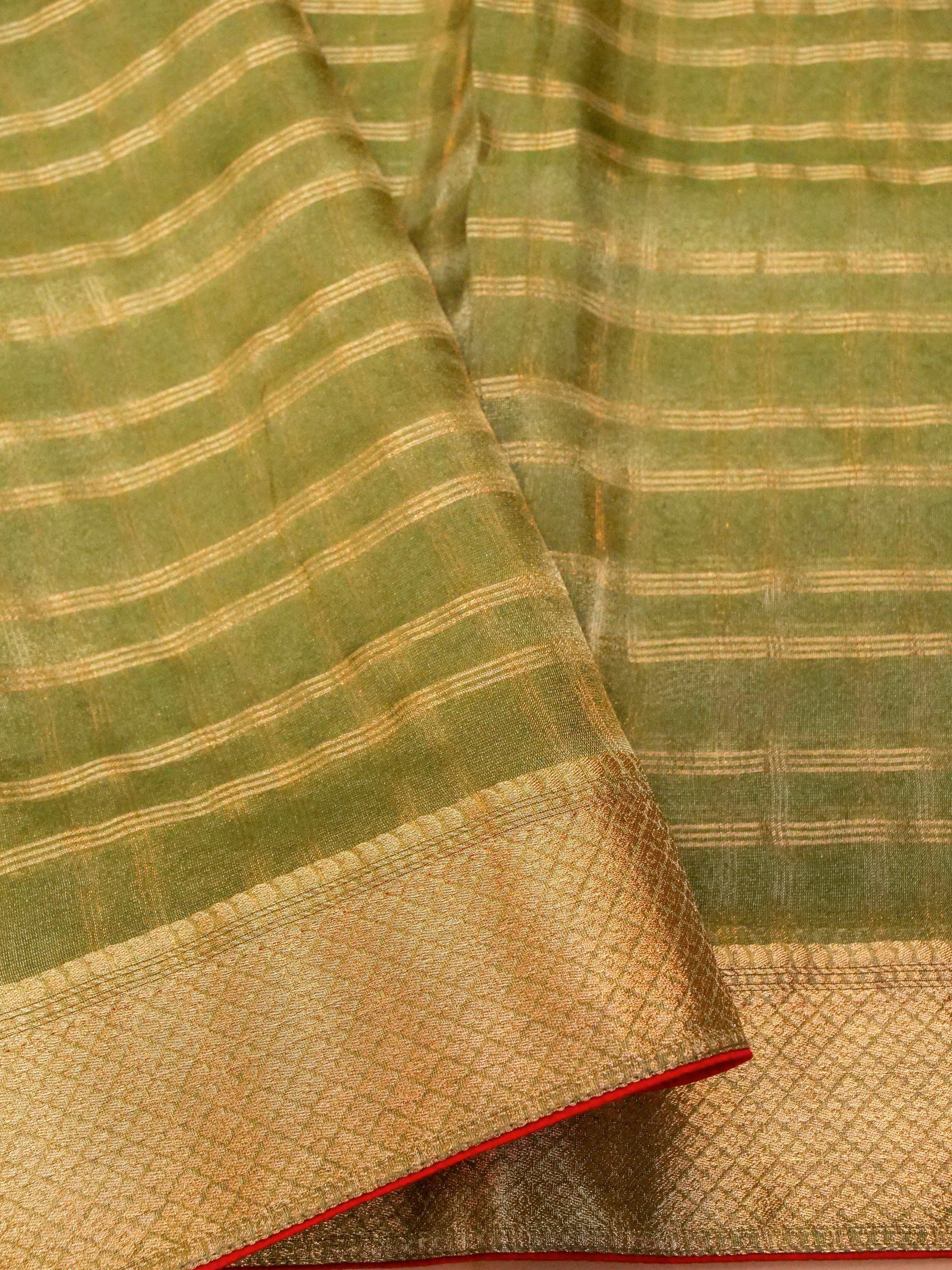 Handwoven Green Banarasi Georgette Tissue Silk Saree - Sumangal Ekam