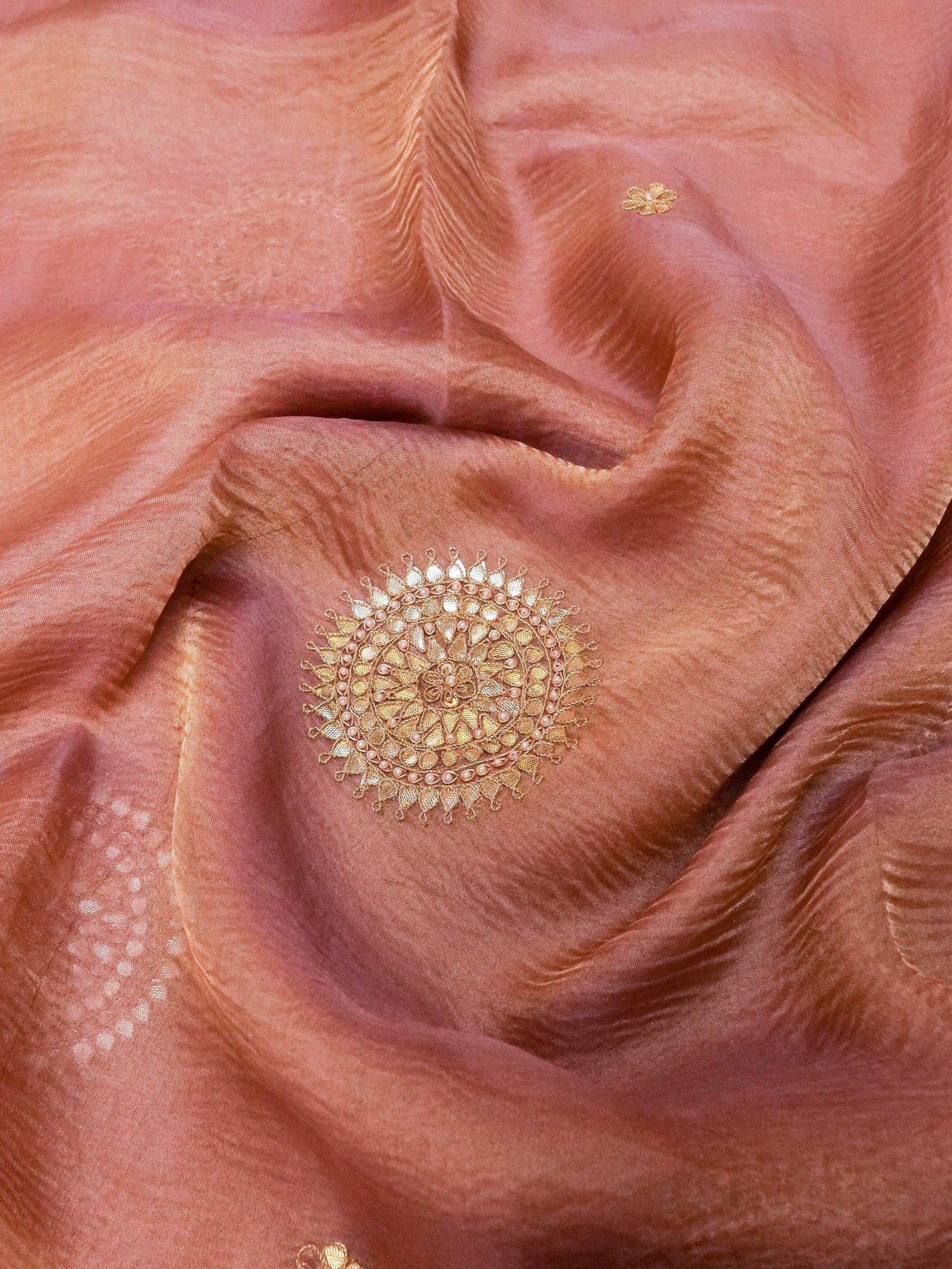 Designer Peach Crush Tissue Silk Saree - Sumangal Ekam