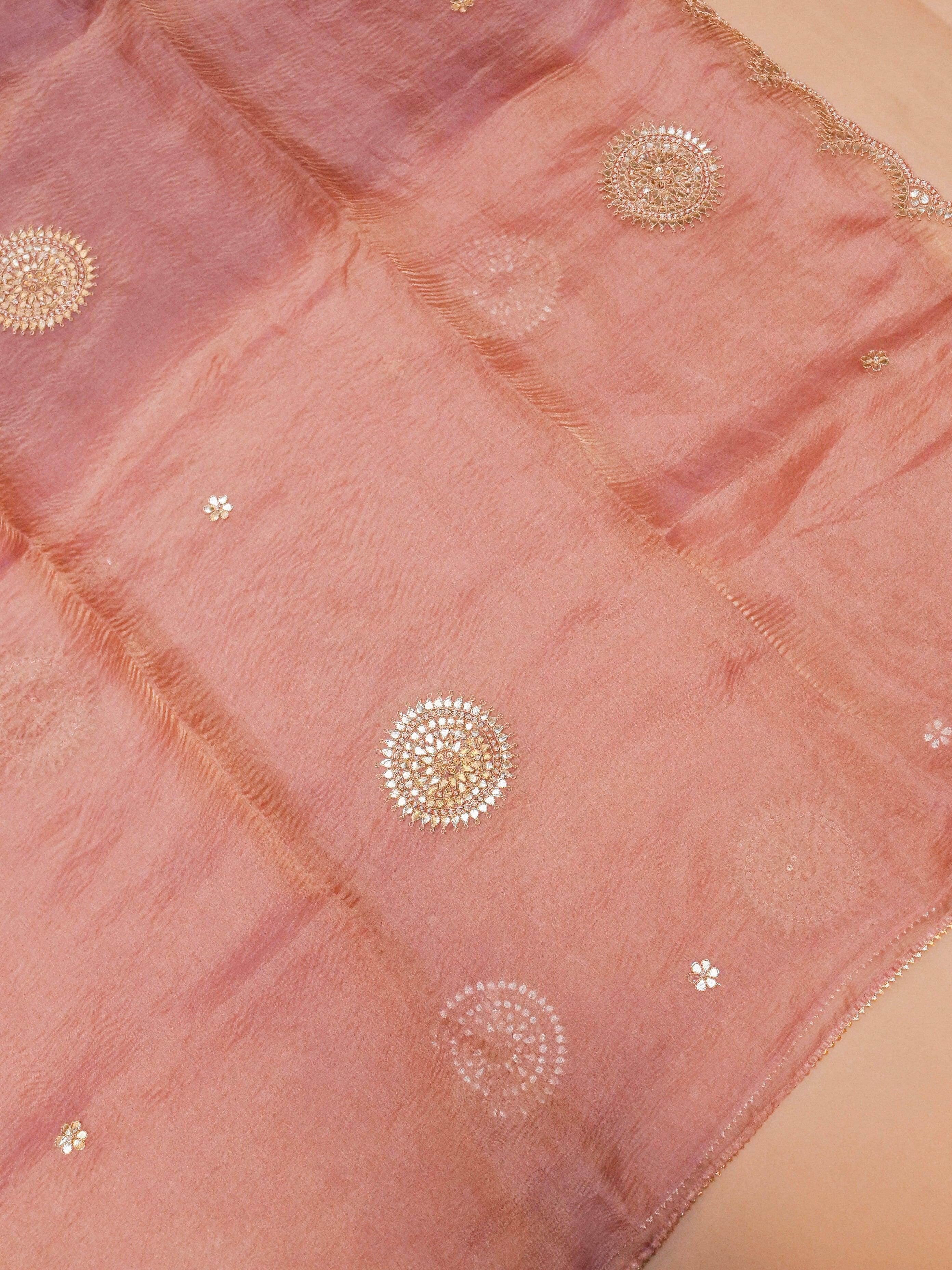 Designer Peach Crush Tissue Silk Saree - Sumangal Ekam