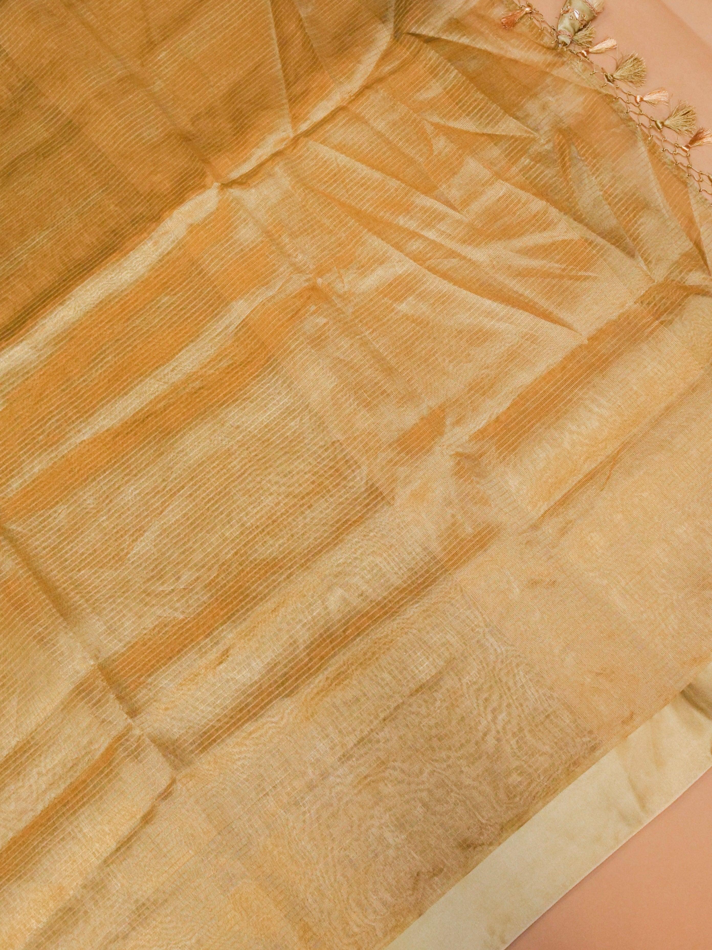 Handwoven Greenish Gold Banarasi Tissue Silk Saree - Sumangal Ekam