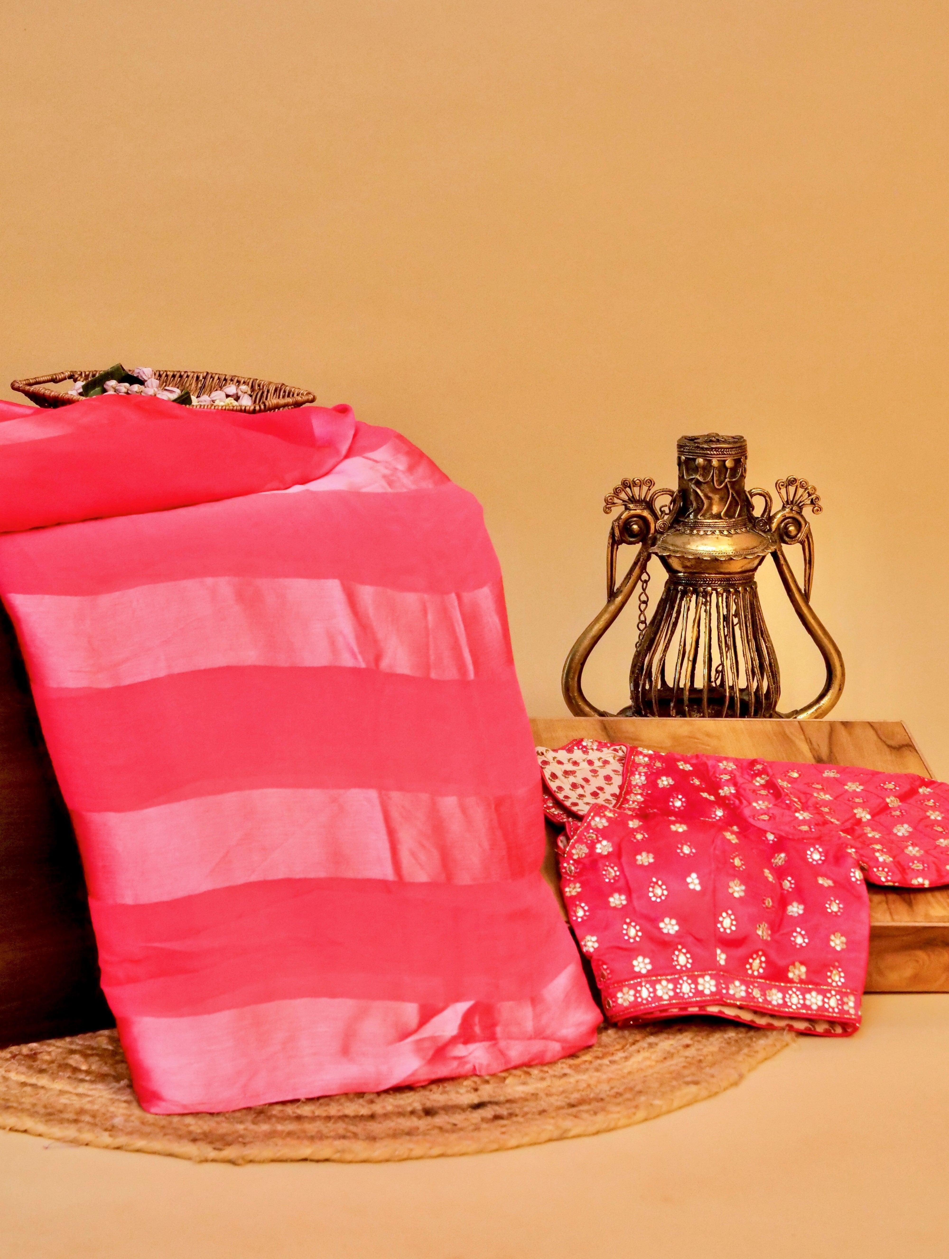 Designer Pink Chiffon Silk Saree - Sumangal Ekam