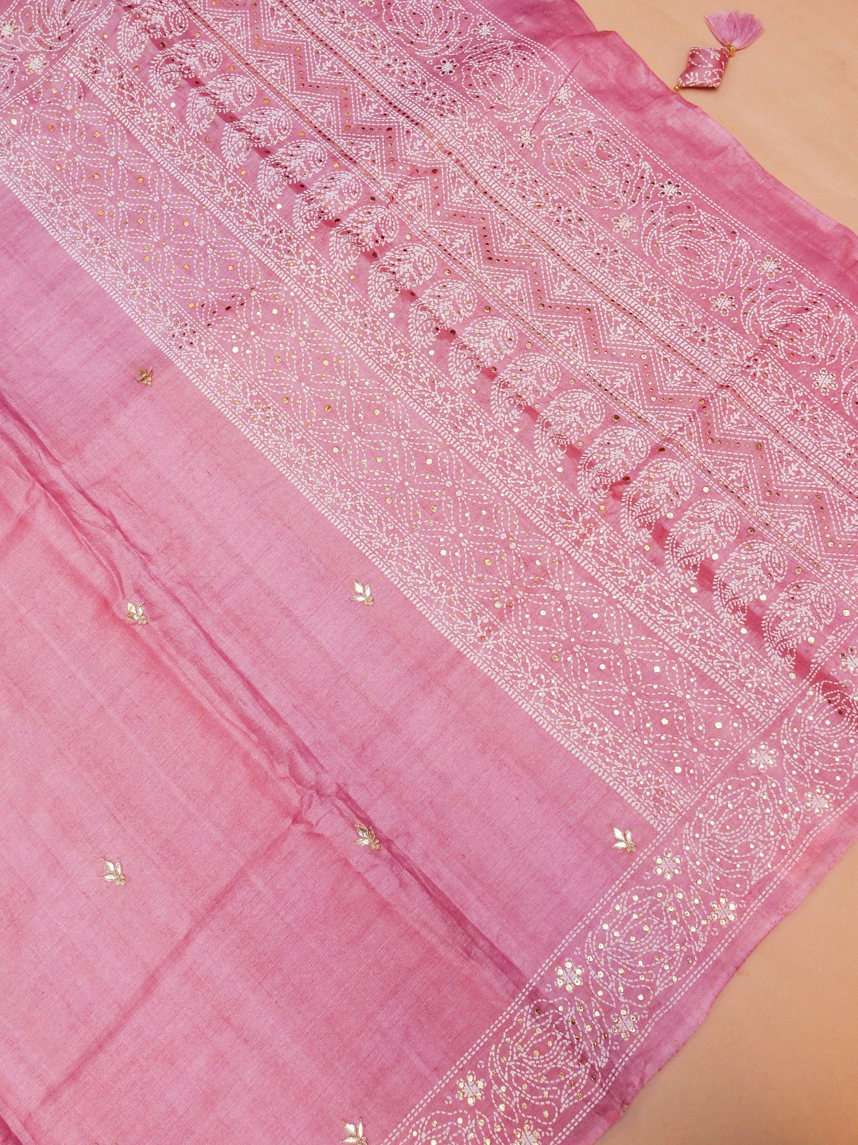 Designer Pink Tussar Silk Saree - Sumangal Ekam