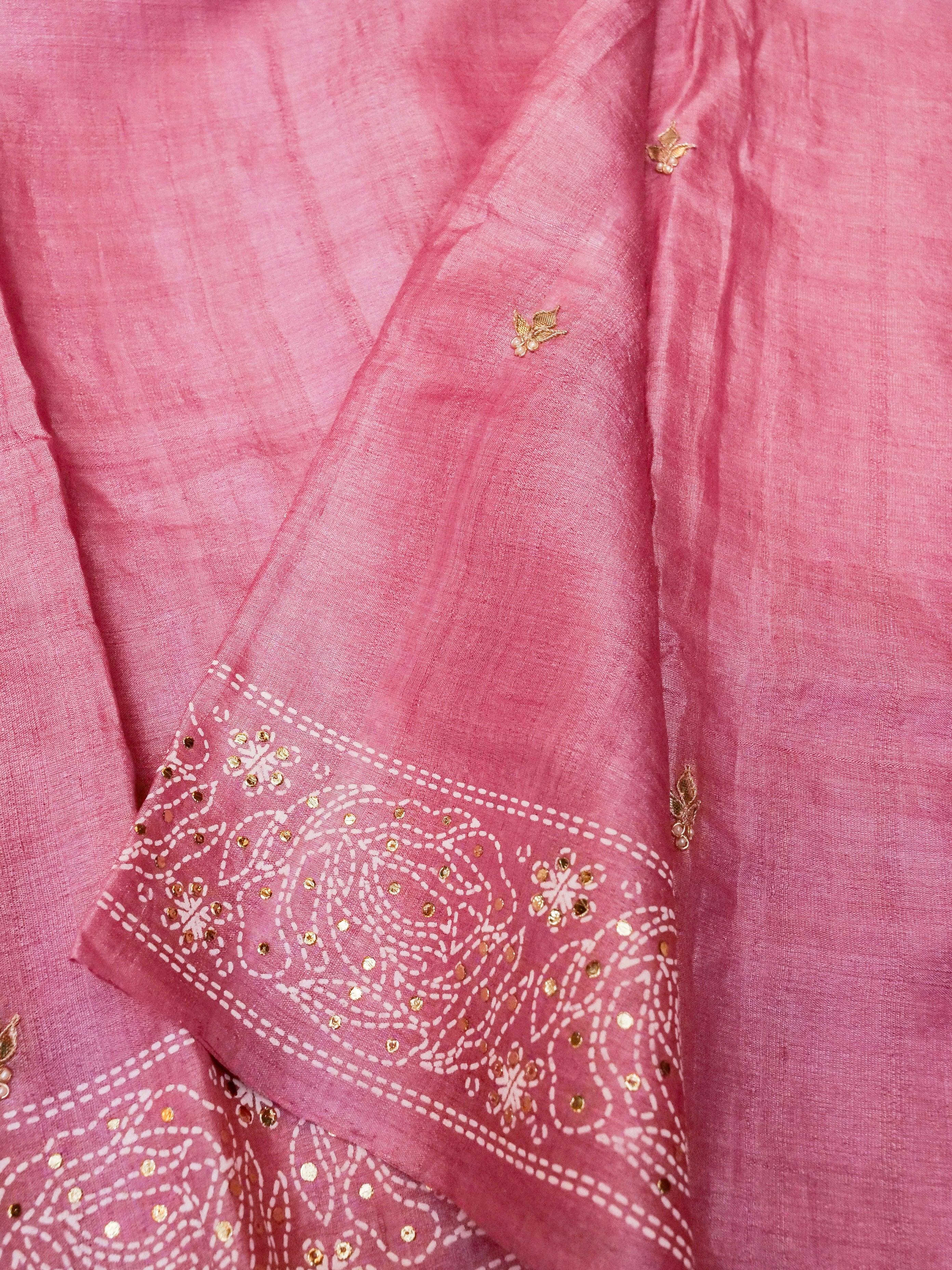 Designer Pink Tussar Silk Saree - Sumangal Ekam