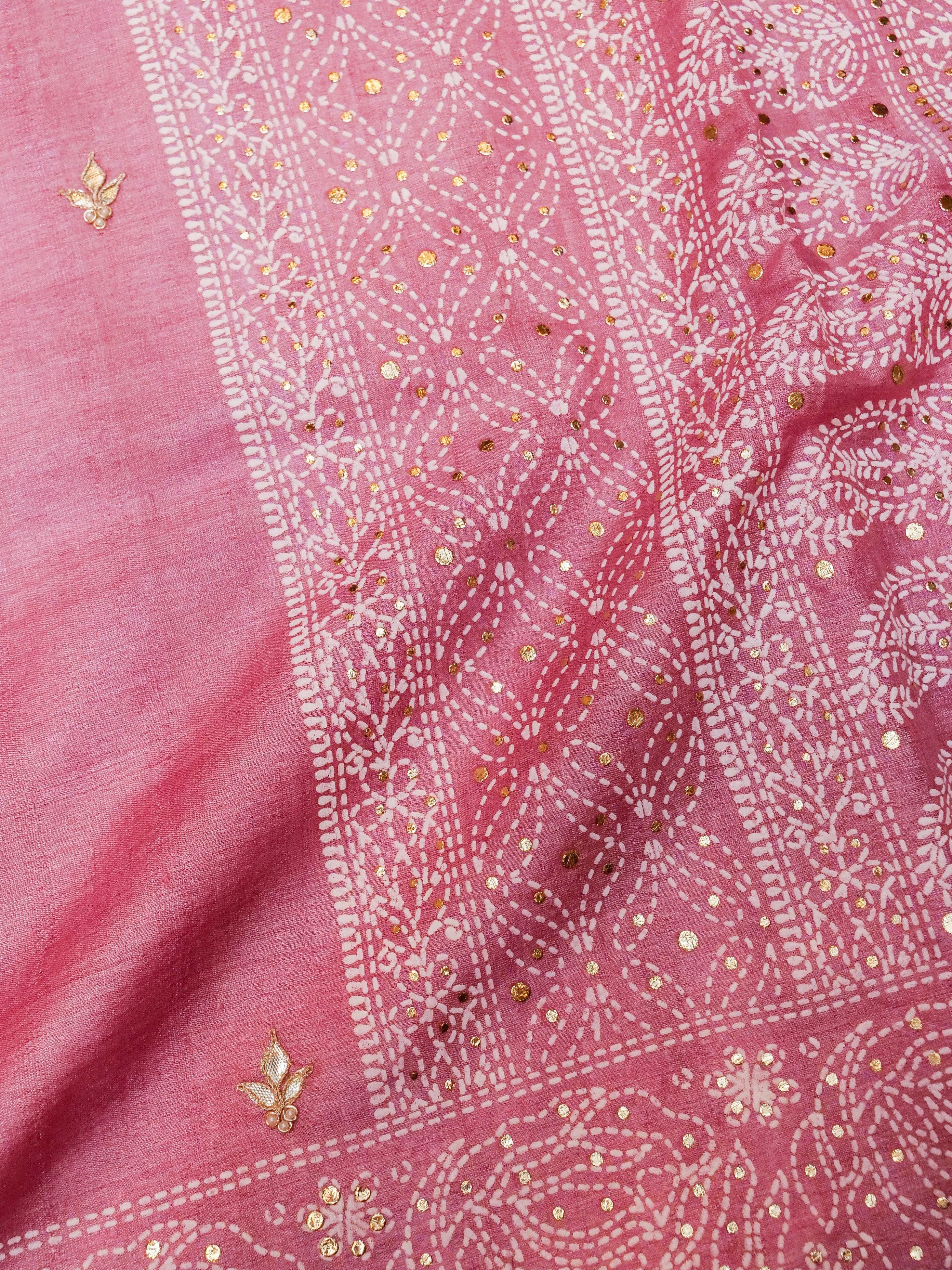 Designer Pink Tussar Silk Saree - Sumangal Ekam