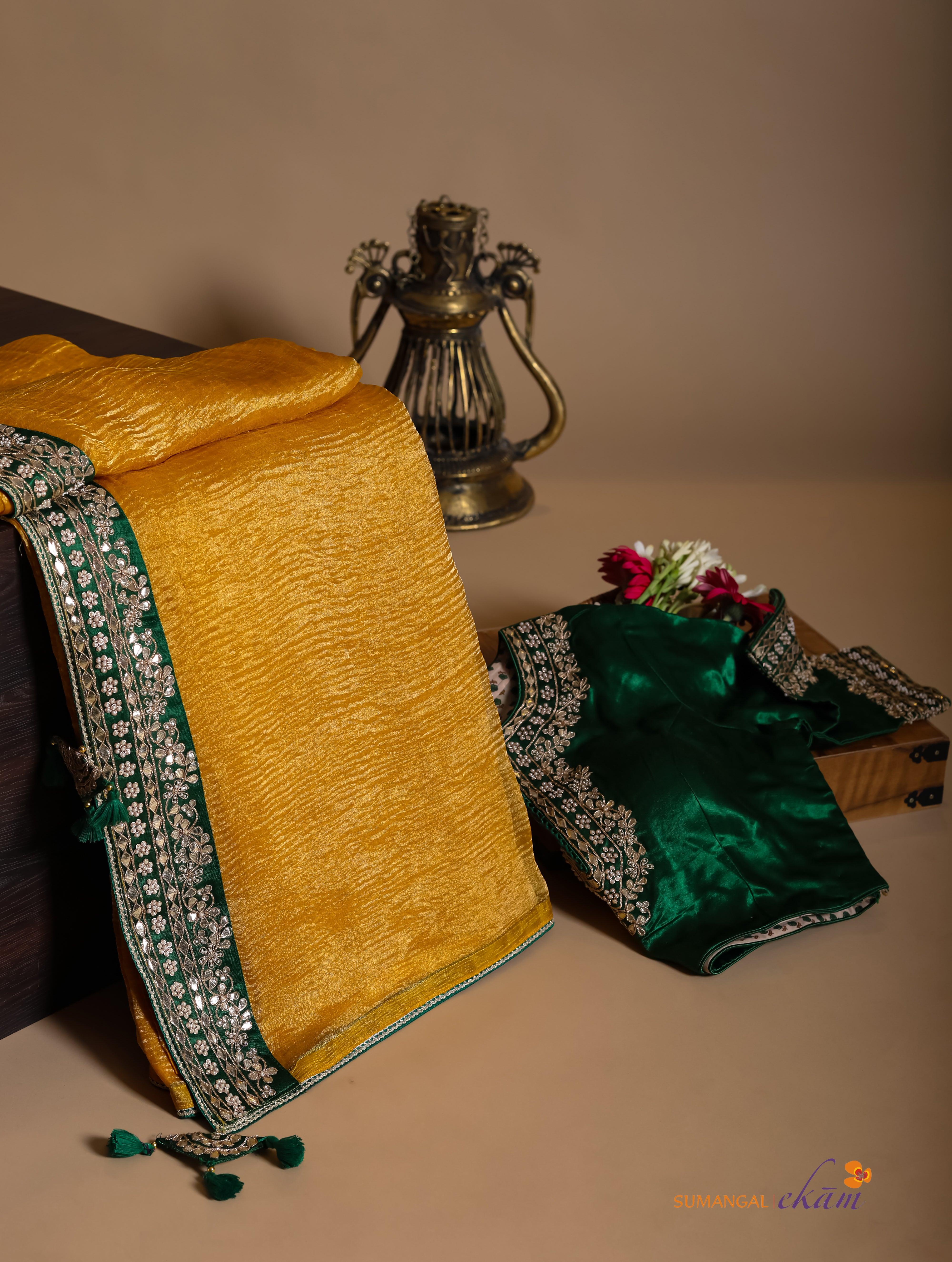 Designer Golden Crush Tissue Silk Saree - Sumangal Ekam