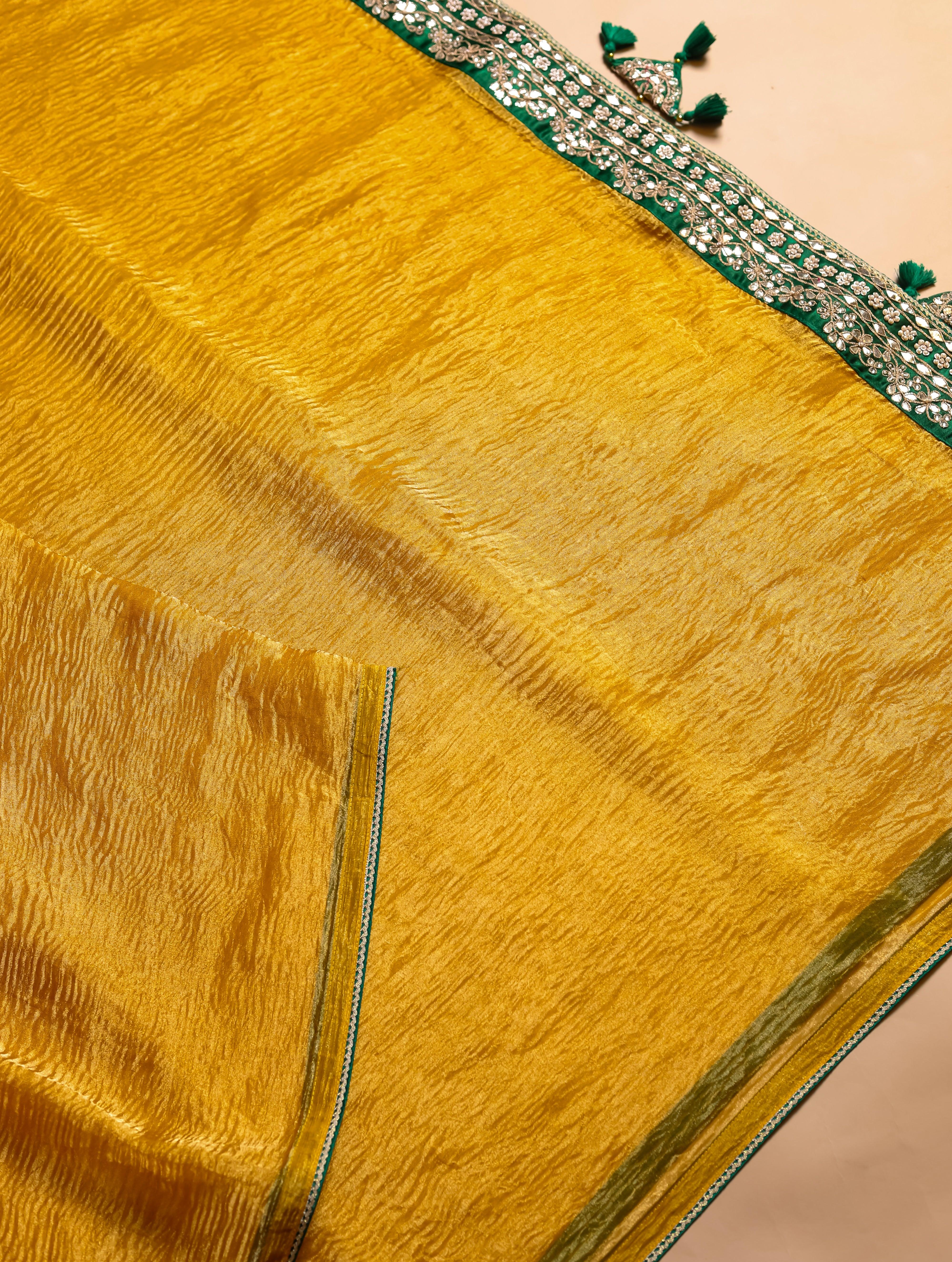 Designer Golden Crush Tissue Silk Saree - Sumangal Ekam